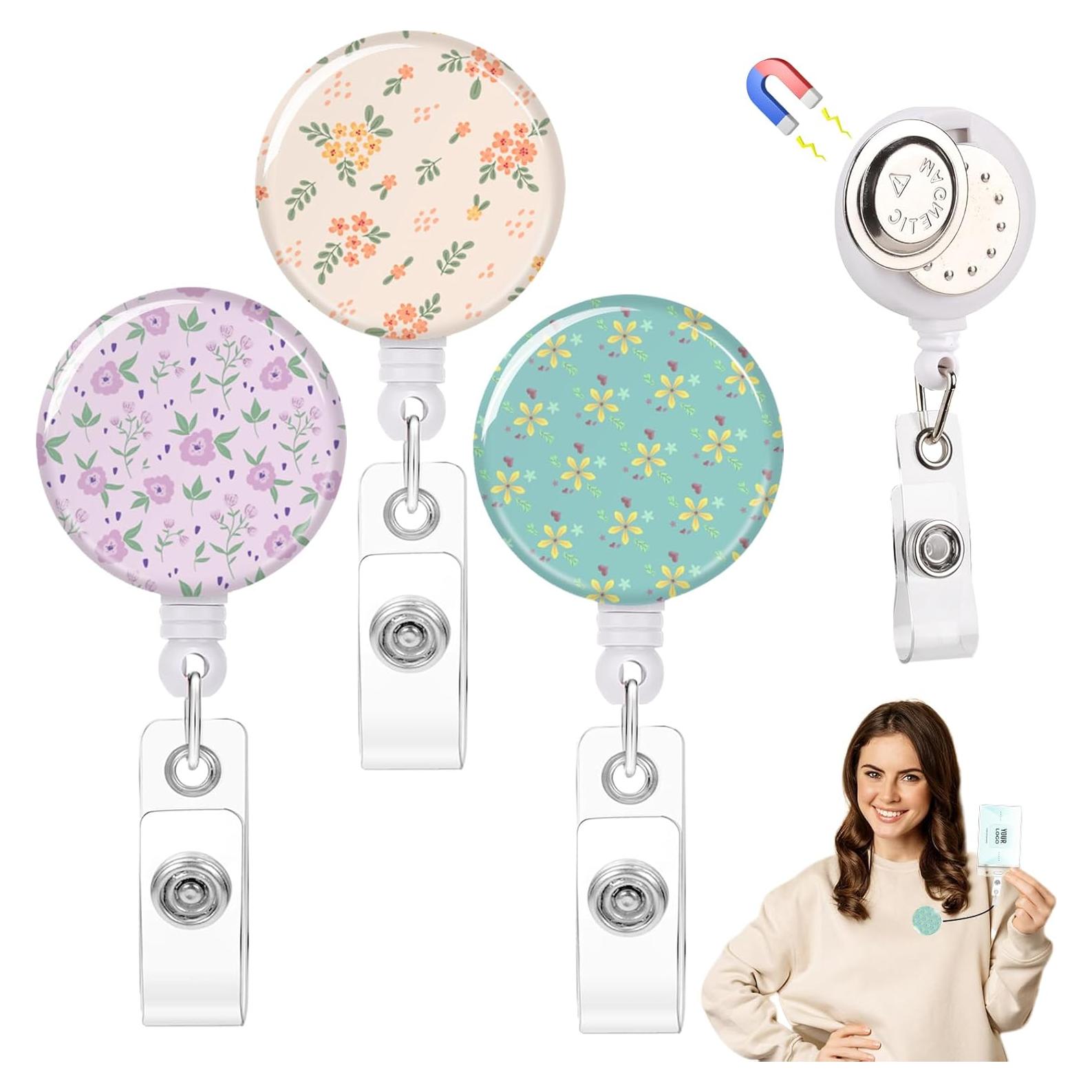 Paquete de 3 Portanombres Magnéticos Retráctiles SMAODSGN Floral