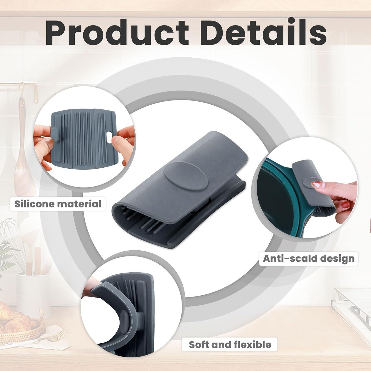 Agarraderas de Silicona BangBoom 6 Piezas Gris Resistentes al Calor