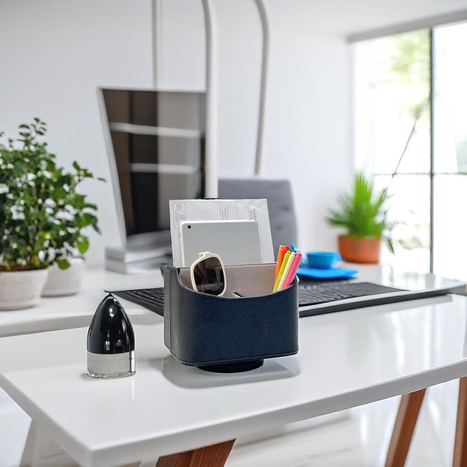 Organizador de Escritorio Rotativo UnionBasic, Negro Cuero Sintético