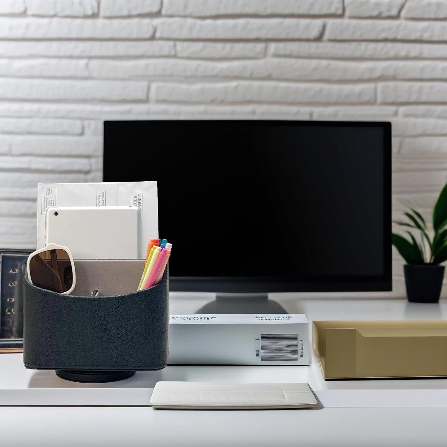 Organizador de Escritorio Rotativo UnionBasic, Negro Cuero Sintético