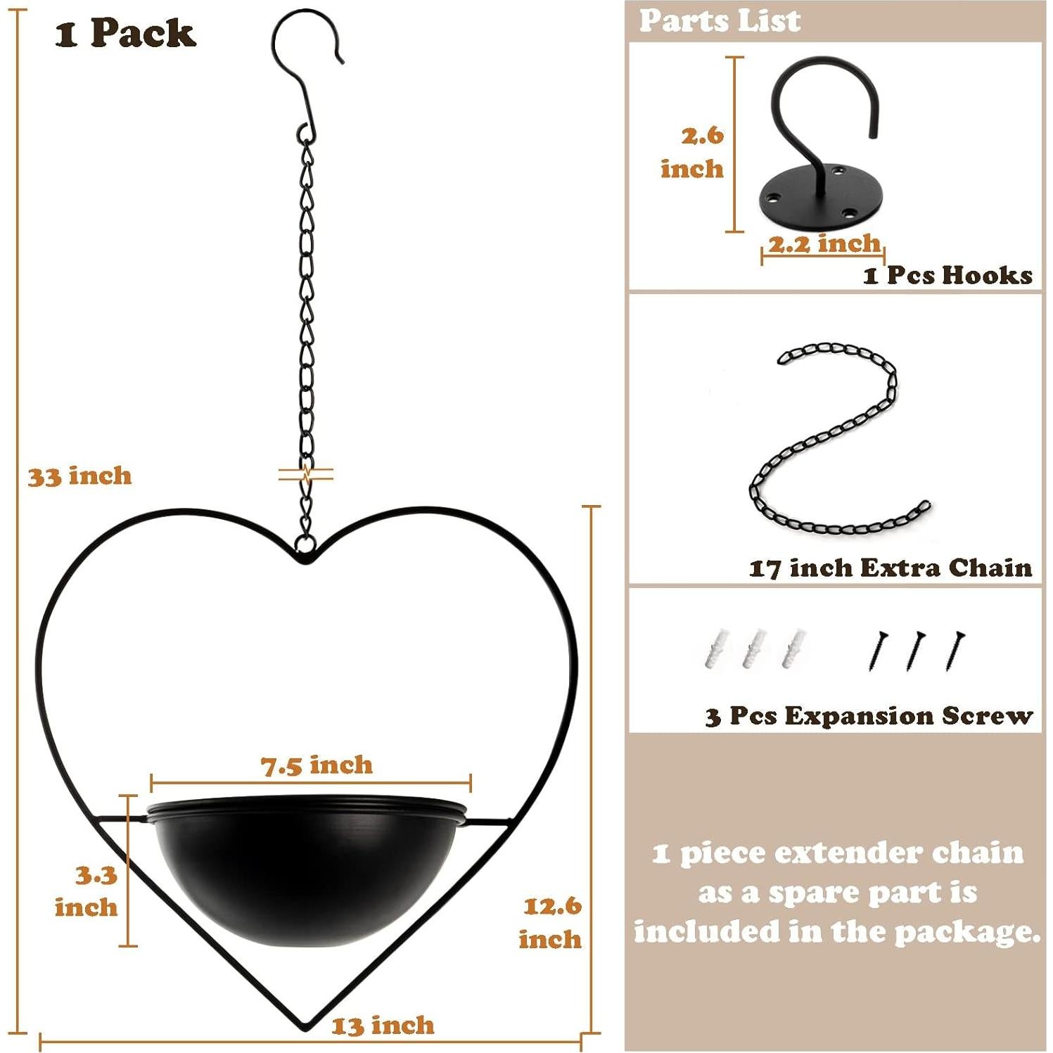 Soporte Colgante de Planta Corazón Hajia 19 cm Metal Negro