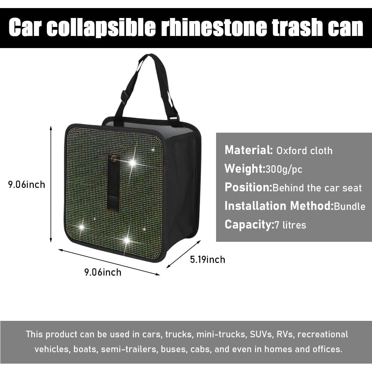 Basurero Plegable para Auto Ohleats 7L Impermeable Rhinestone