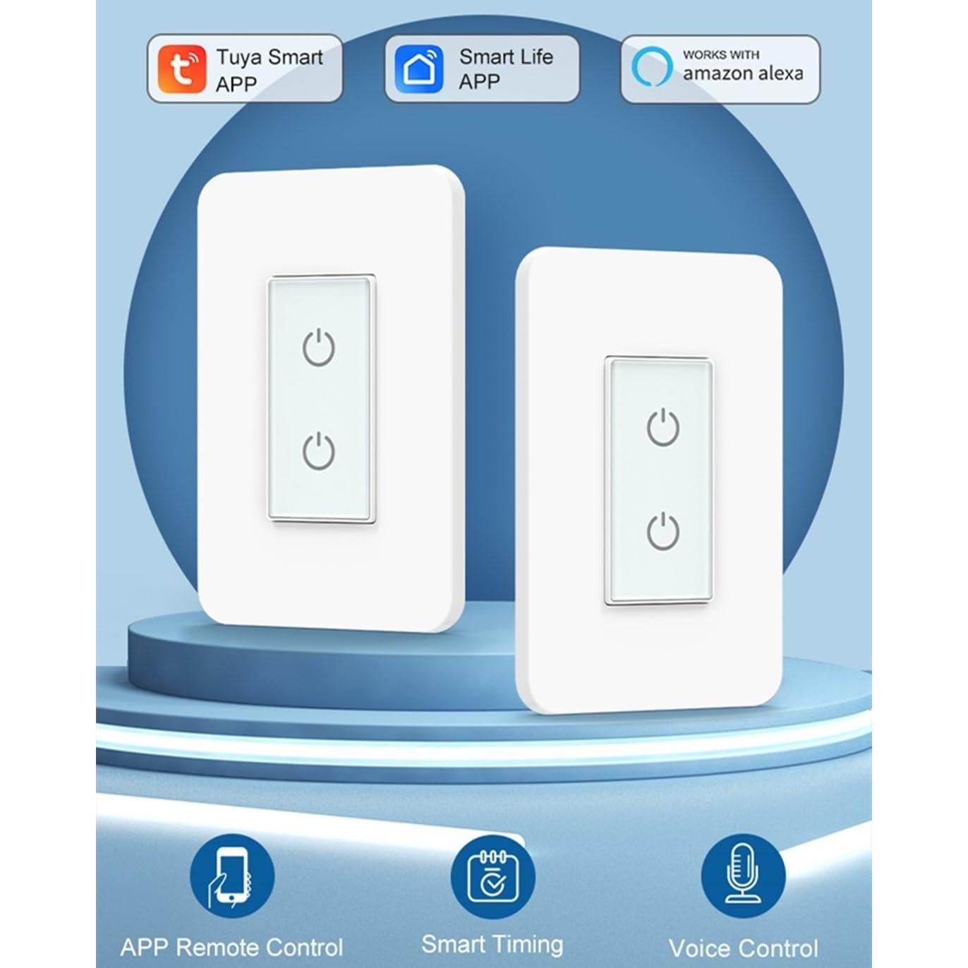 Interruptor Doble Inteligente Nexete, Control Remoto por Voz, Blanco