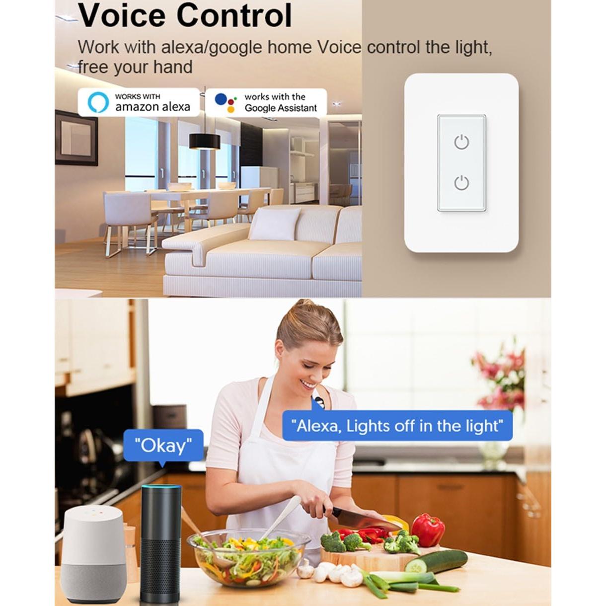 Interruptor Doble Inteligente Nexete, Control Remoto por Voz, Blanco