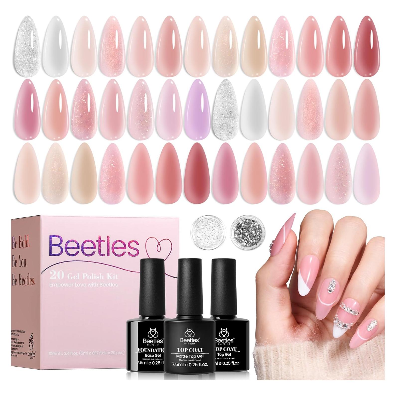 Set de Esmalte de Uñas Gel Beetles Rosa Nude 20 Colores 25PCS