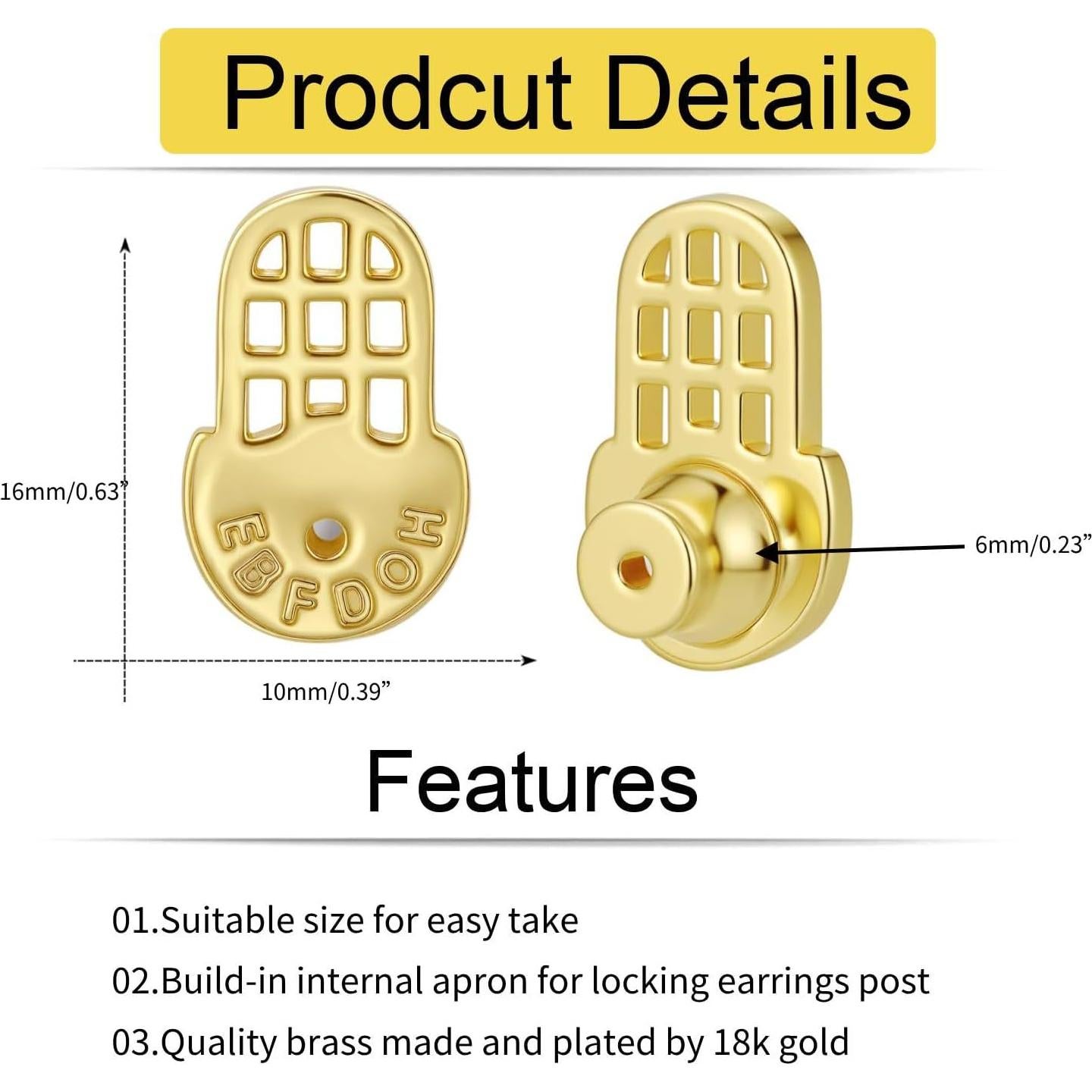 Resortes para Aretes EBFDOH Oro de 18K, 4 Piezas, Hipoalergénicos