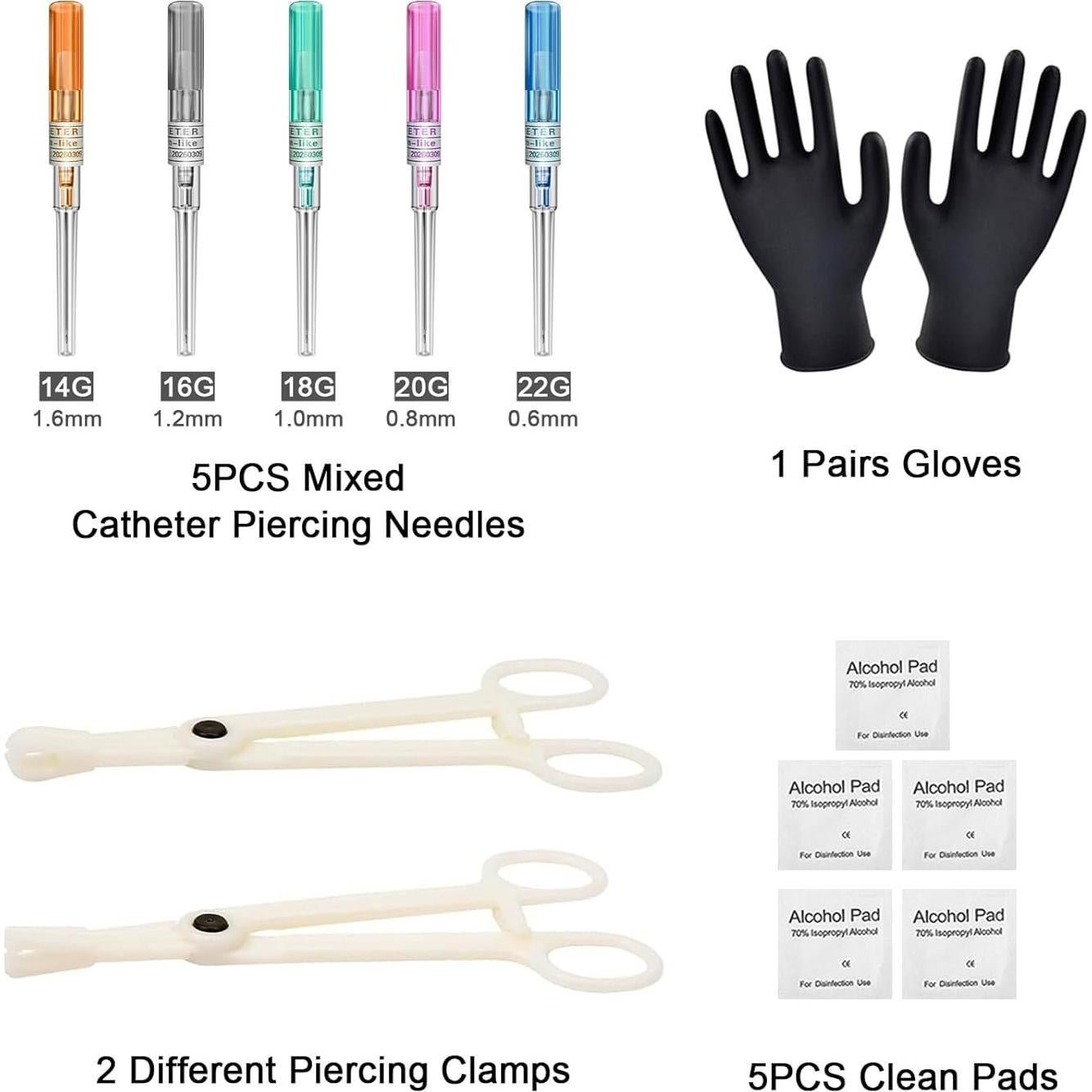 Kit de Piercing WZPB - 13 Agujas 14G a 22G y 2 Pinzas