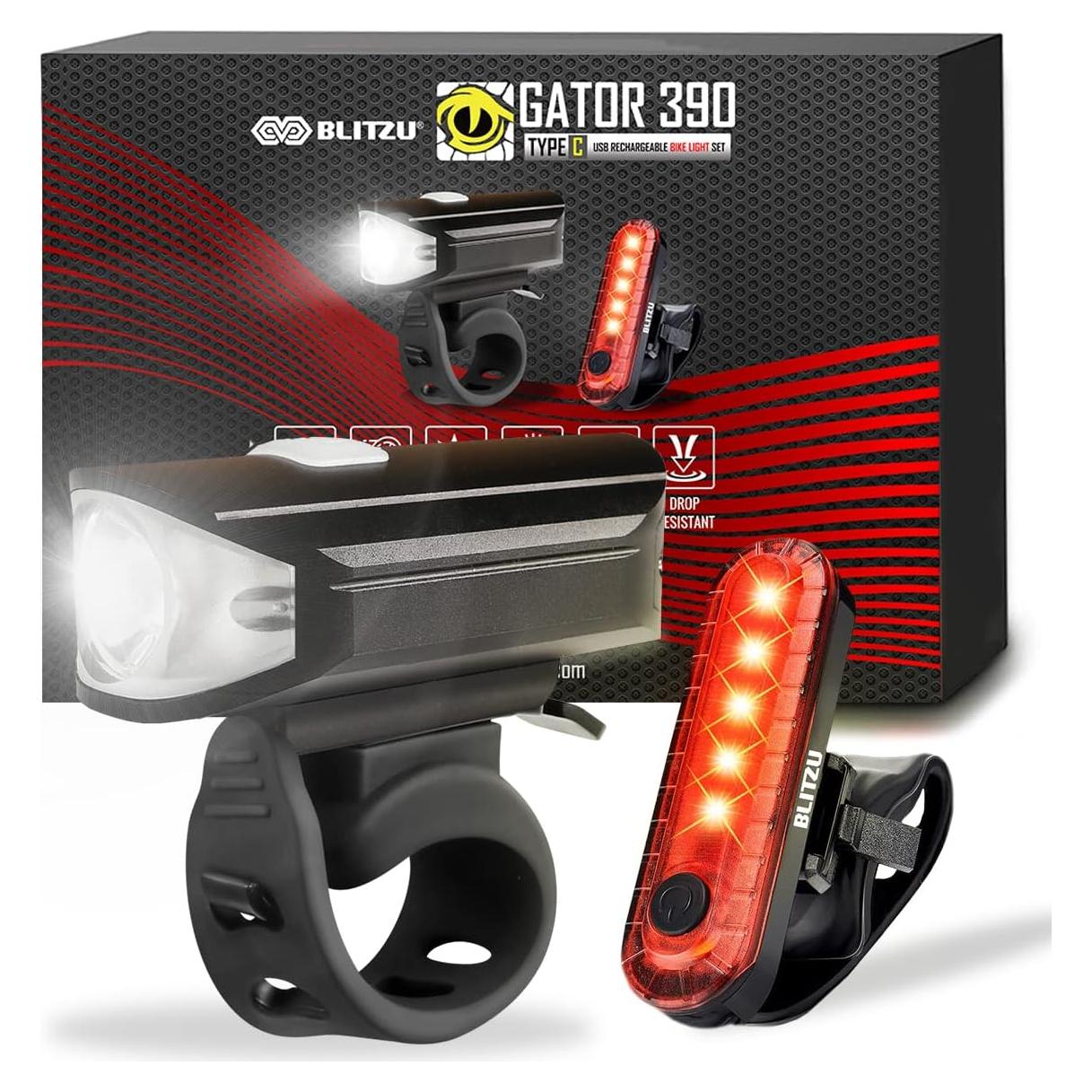 Juego de Luces de Bicicleta BLITZU Gator 390 Recargables LED