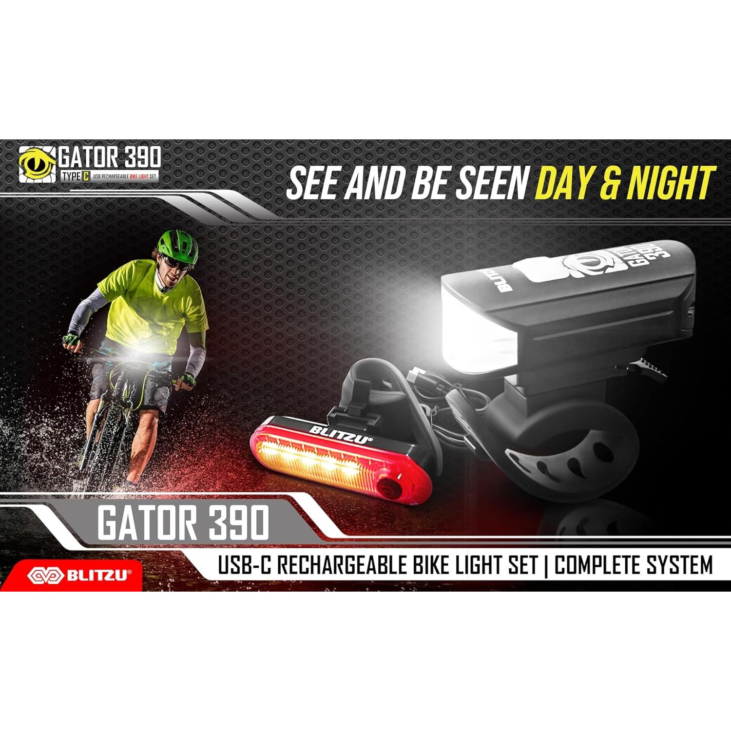 Juego de Luces de Bicicleta BLITZU Gator 390 Recargables LED