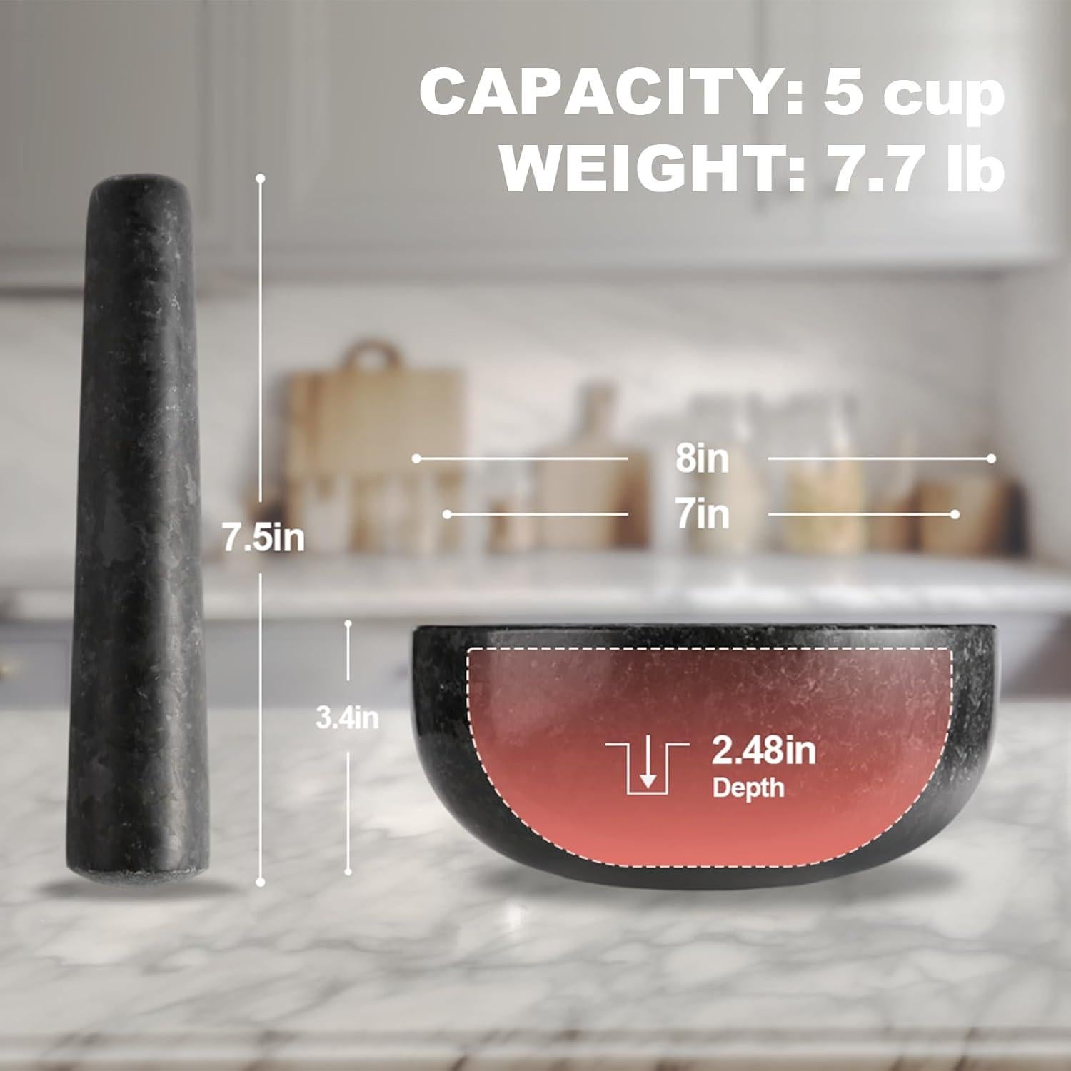 Conjunto Mortero y Maja de Granito Koville 20 cm para Cocina