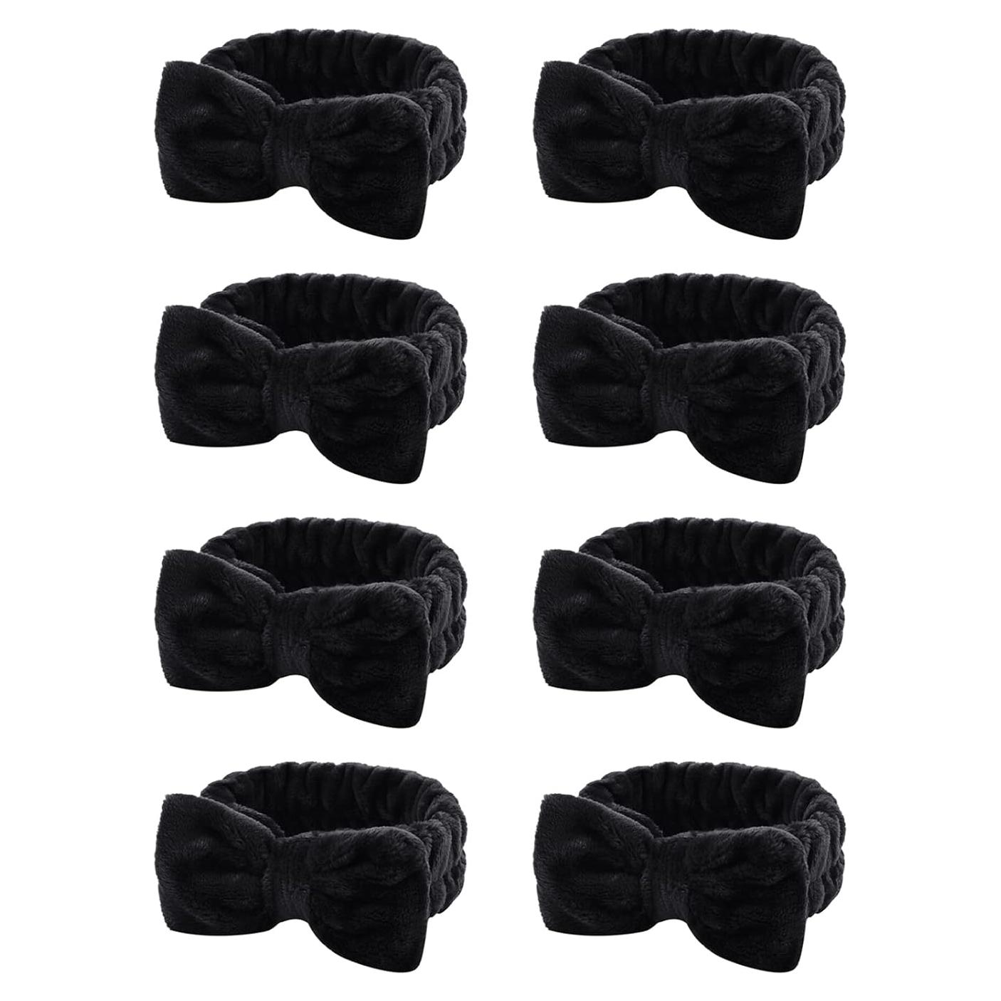 Diademas de Spa Casoty 8 Pcs Negras con Lazo para Maquillaje