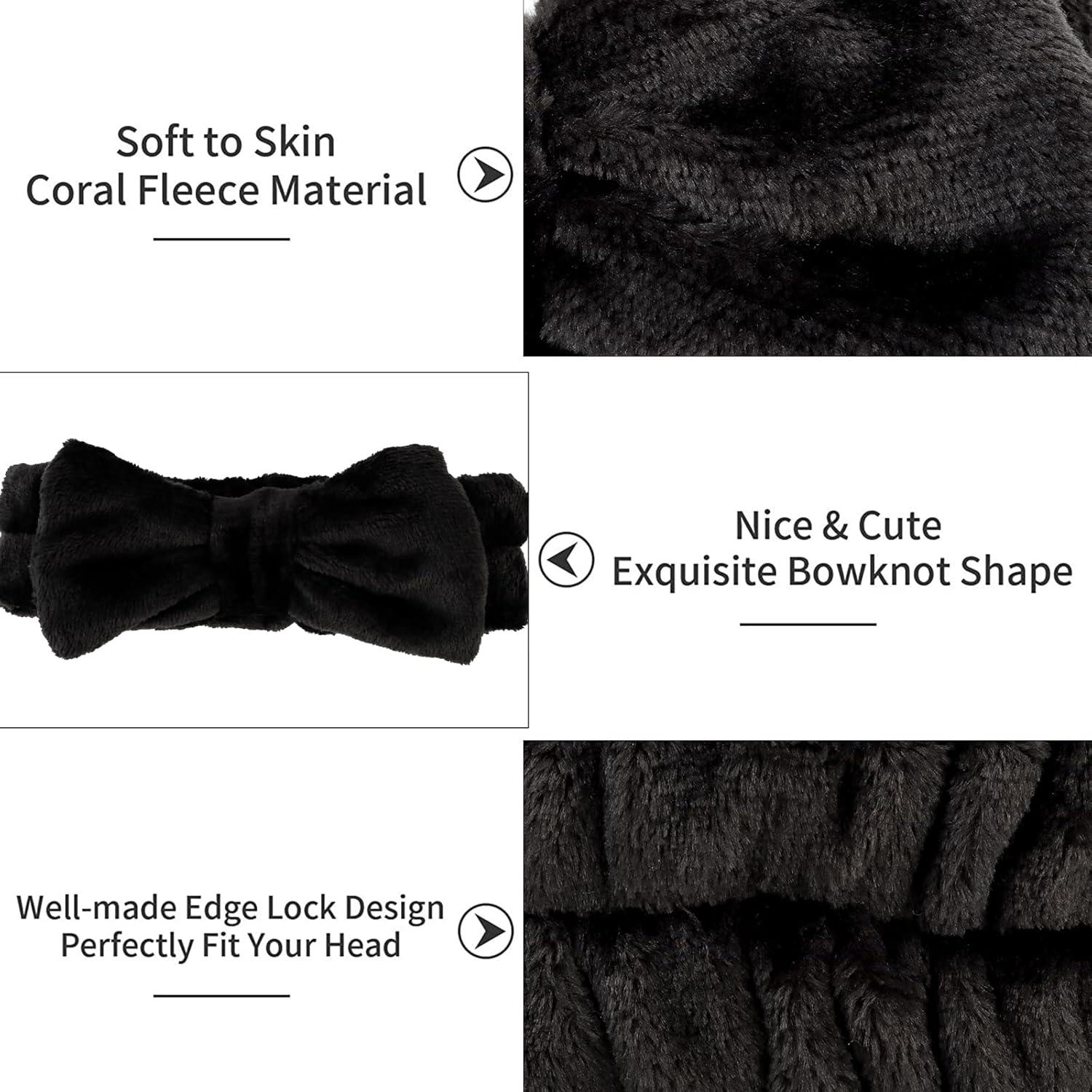 Diademas de Spa Casoty 8 Pcs Negras con Lazo para Maquillaje