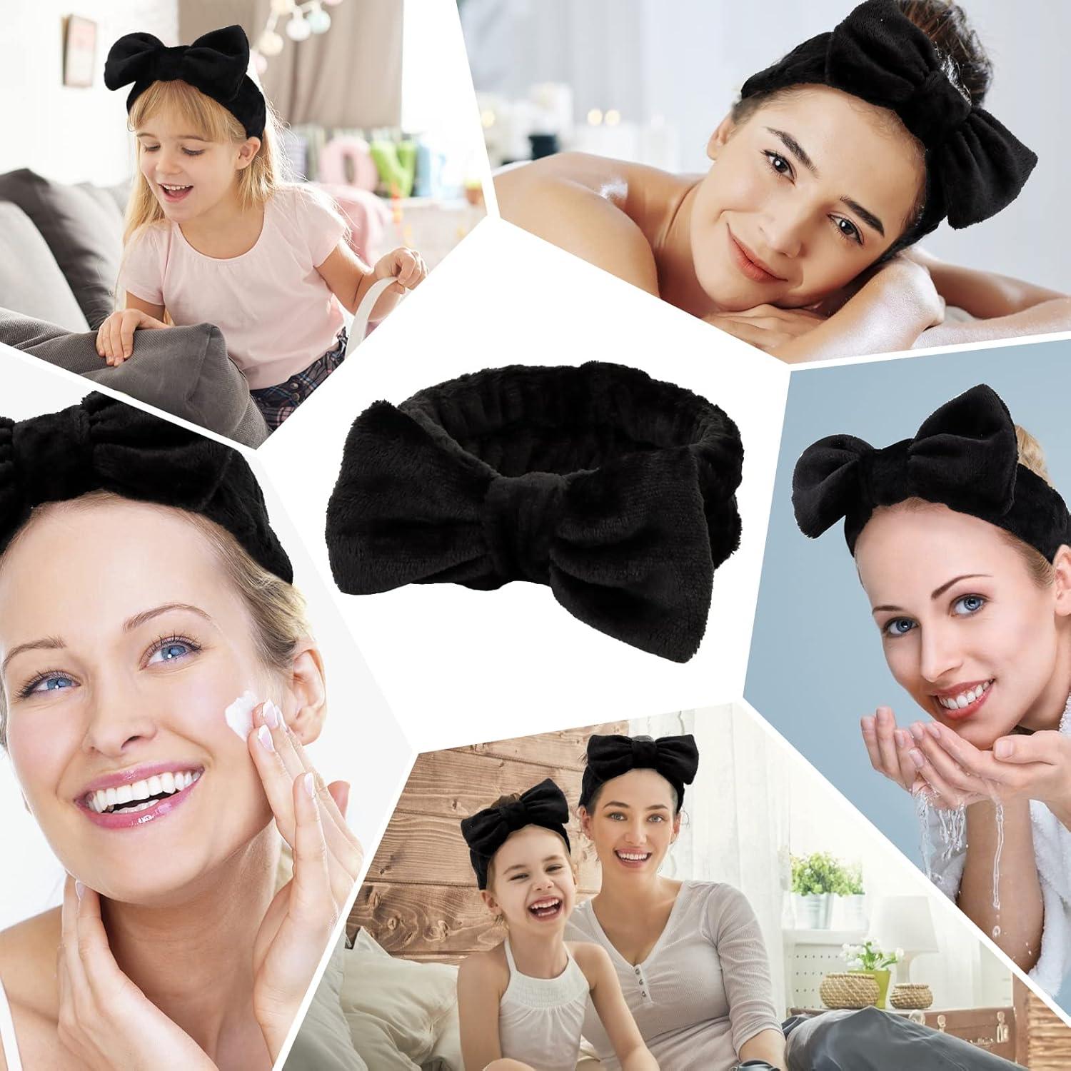 Diademas de Spa Casoty 8 Pcs Negras con Lazo para Maquillaje