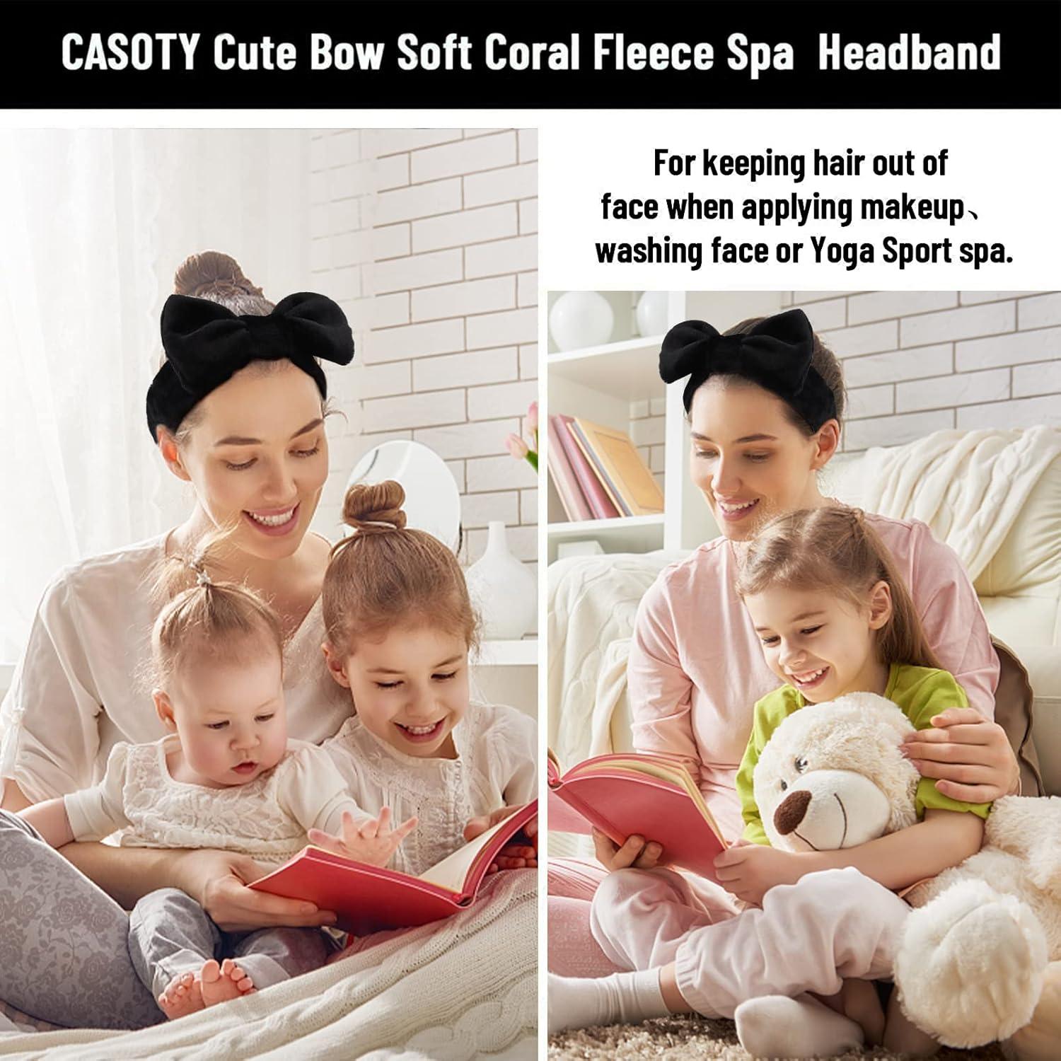 Diademas de Spa Casoty 8 Pcs Negras con Lazo para Maquillaje