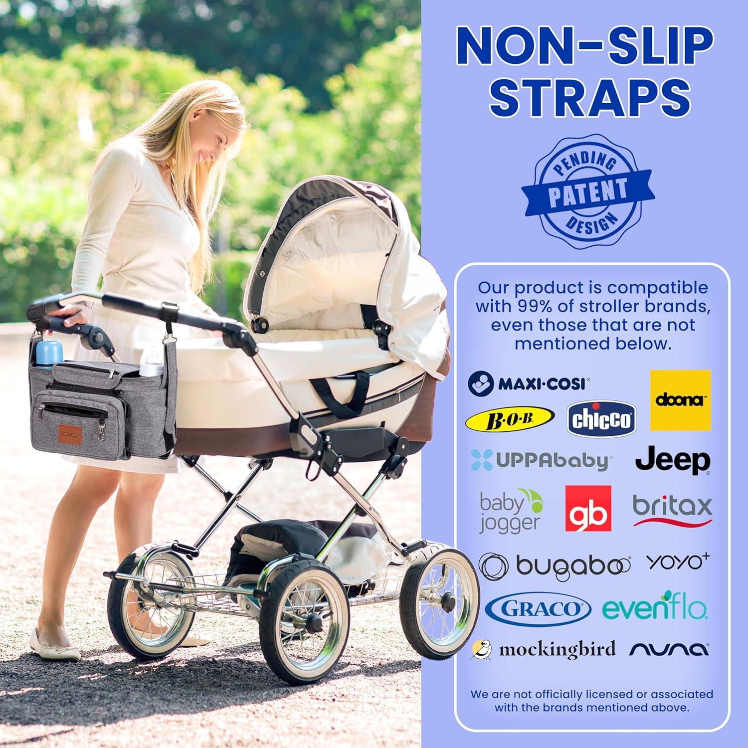 Caddy para Cochecito Pillani Gris, Organizador Universal con 2 Portavasos