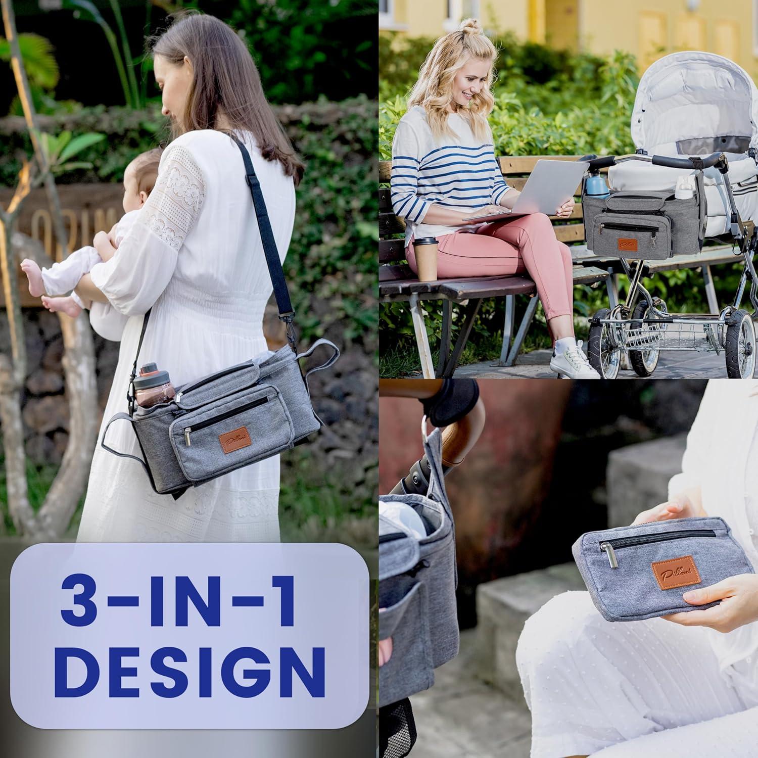 Caddy para Cochecito Pillani Gris, Organizador Universal con 2 Portavasos