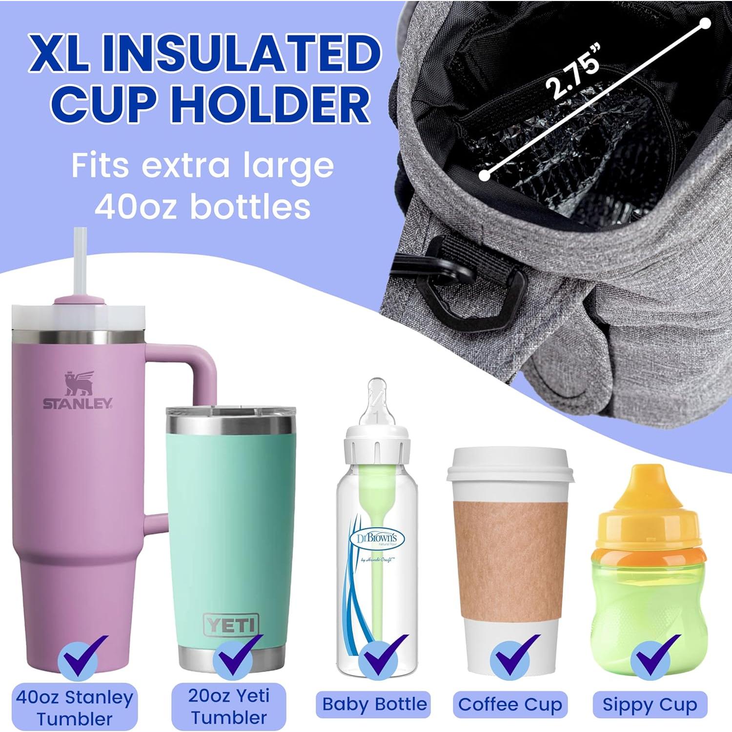 Caddy para Cochecito Pillani Gris, Organizador Universal con 2 Portavasos