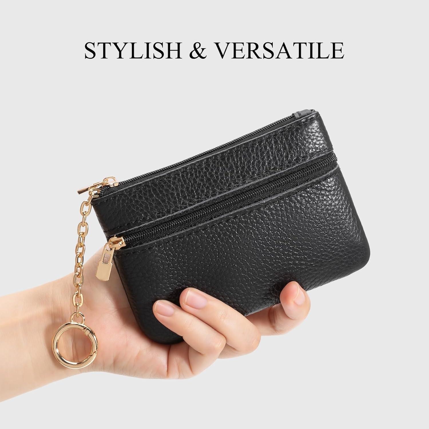 Monedero de Cuero Negro LACPDK con Llave y 2 Bolsillos