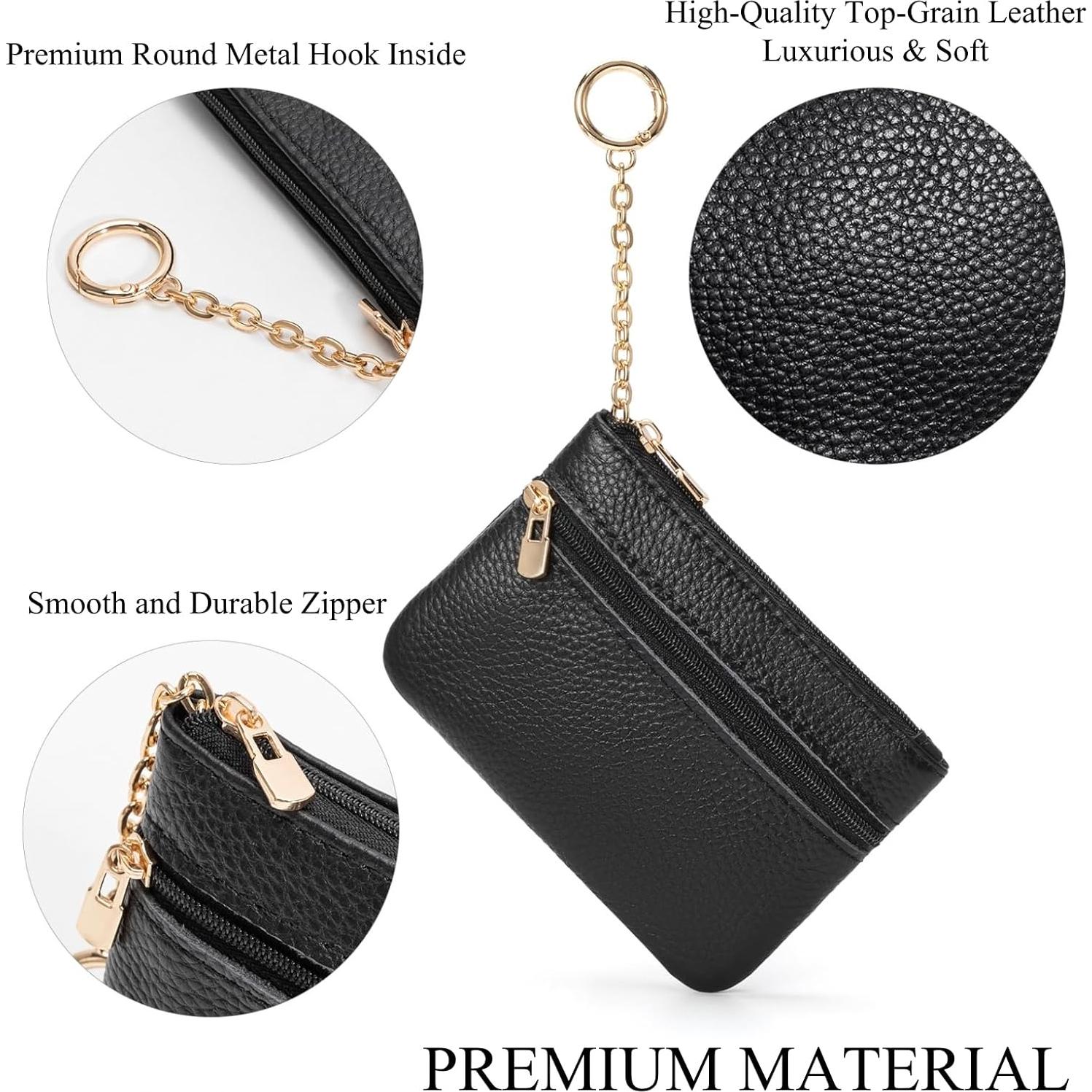 Monedero de Cuero Negro LACPDK con Llave y 2 Bolsillos