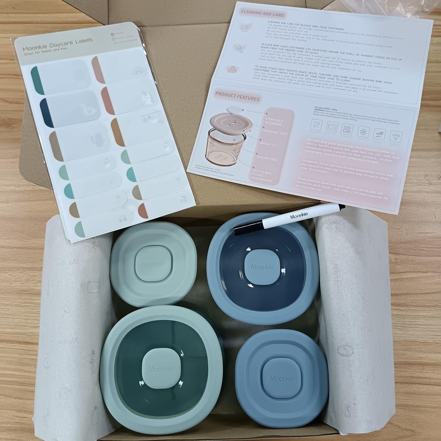 Contenedores de Comida para Bebés Moonkie 4oz y 8oz Silicona