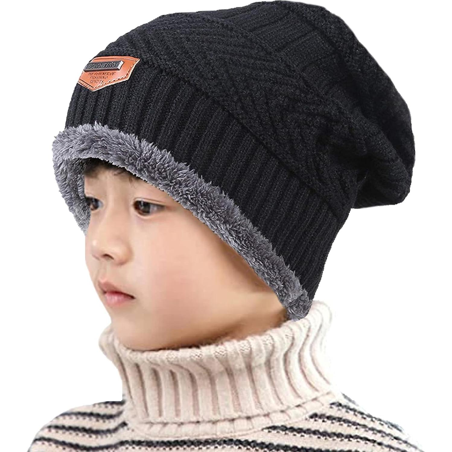 Gorras de Invierno Tejidas T WILKER + Bufanda Franela Niños 5-14 Años