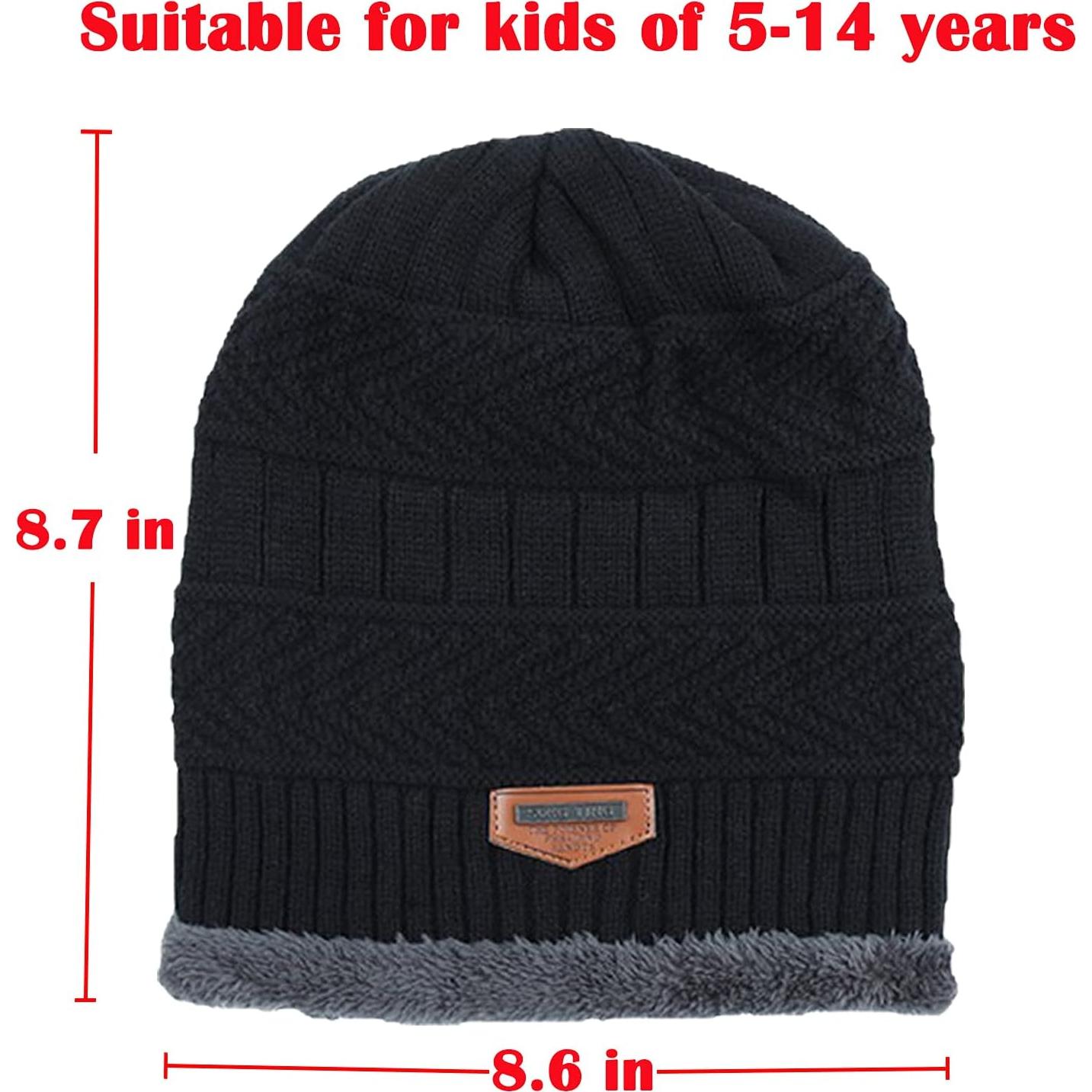 Gorras de Invierno Tejidas T WILKER + Bufanda Franela Niños 5-14 Años