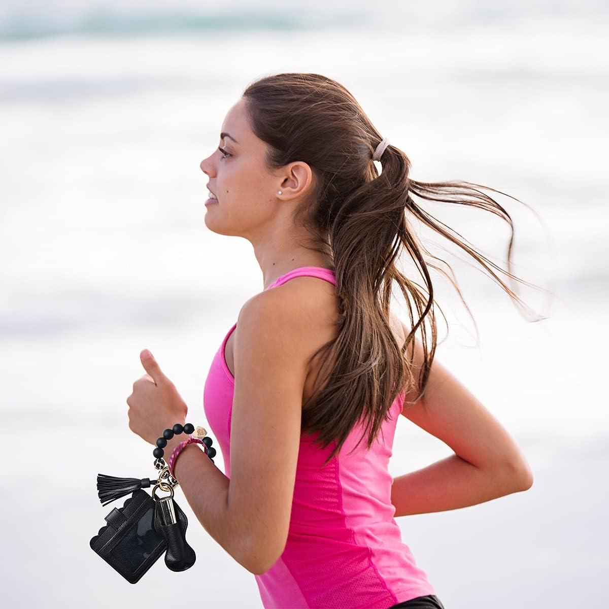 Llavero de Pulsera para Mujeres con Cuentas de Silicona y Borla