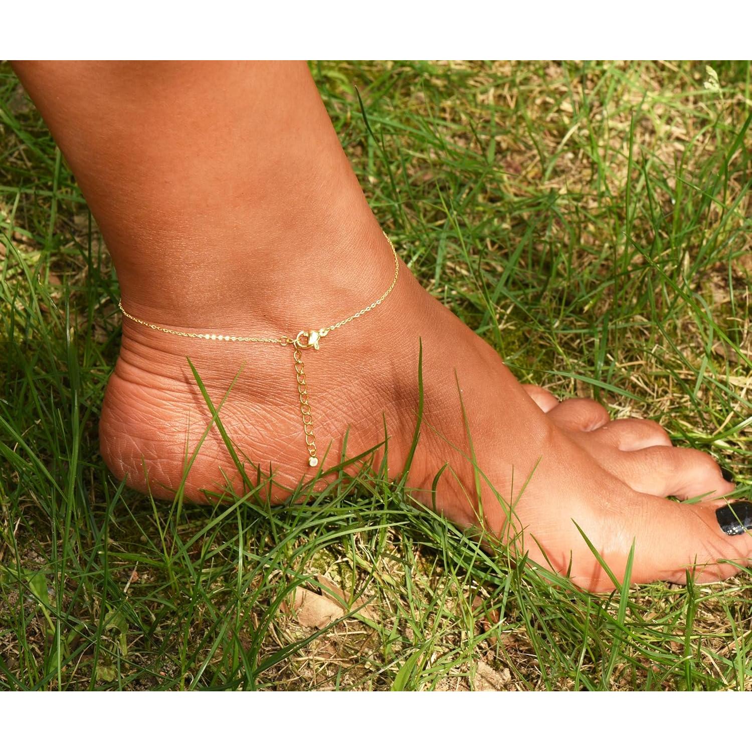 Pulsera de Tobillo MOLEVY Oro 18K y Plata Ajustable 21.1 cm