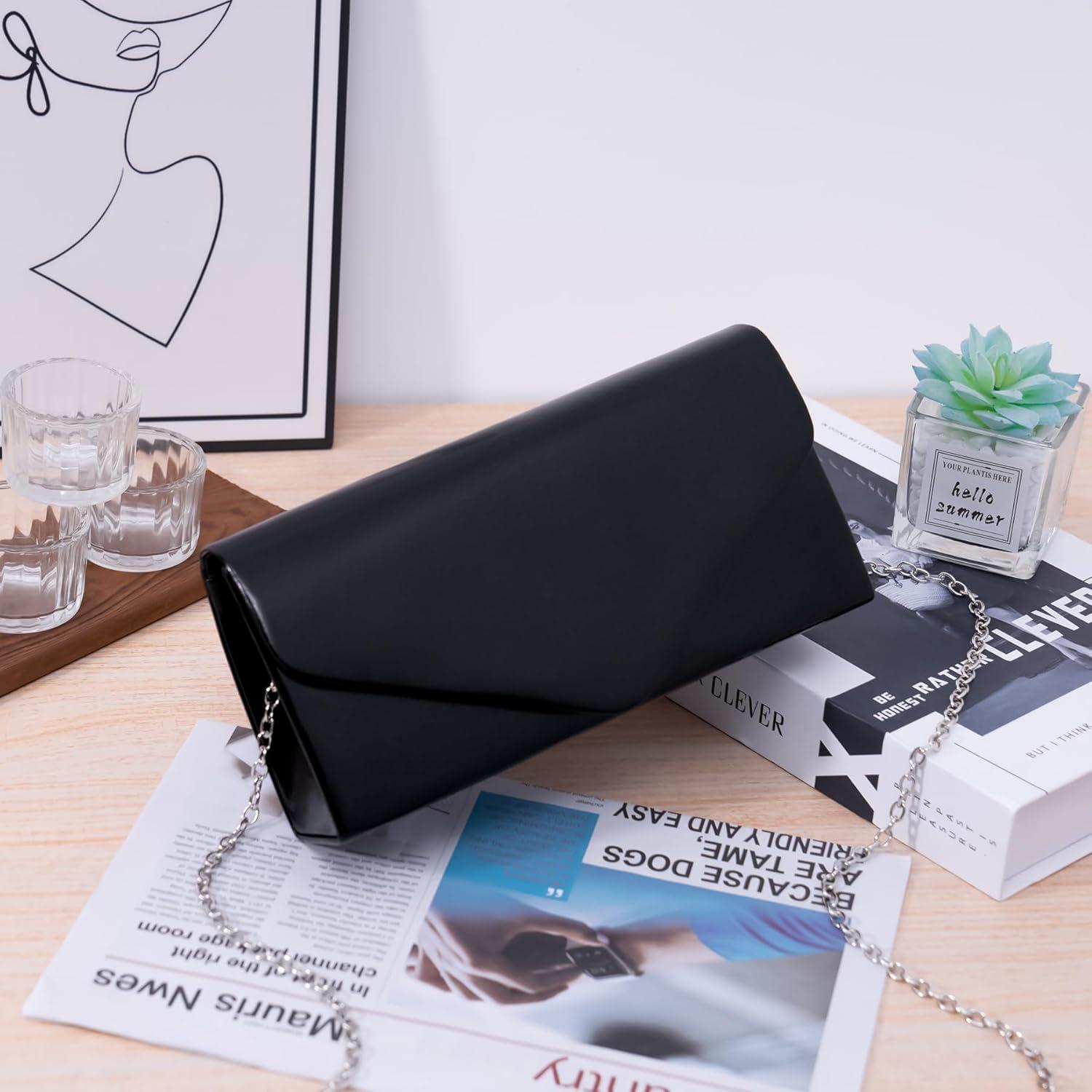 Clutch Larcenciel de Cuero Vegano Negro para Mujeres 22x11cm