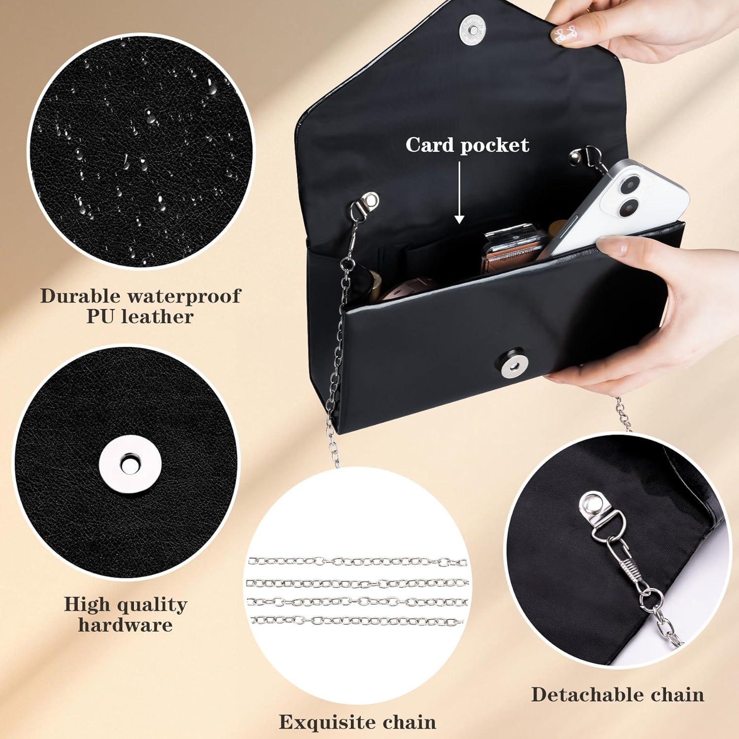 Clutch Larcenciel de Cuero Vegano Negro para Mujeres 22x11cm