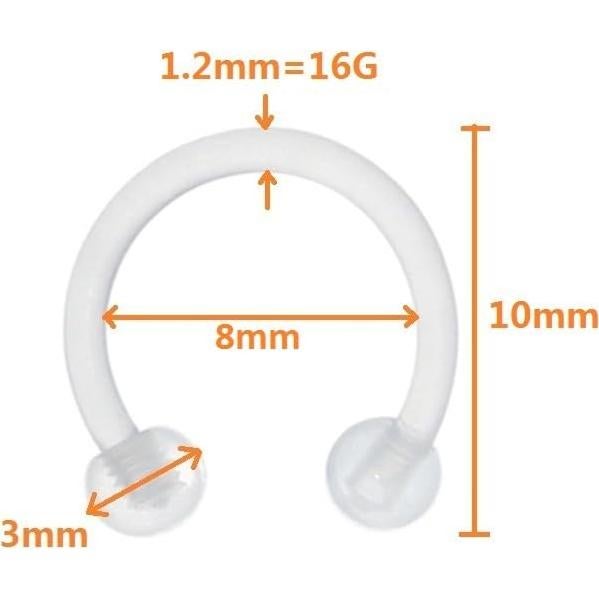 Anillos Retenedores Oasis Plus 8pcs 16G 8mm Bioflex Claro