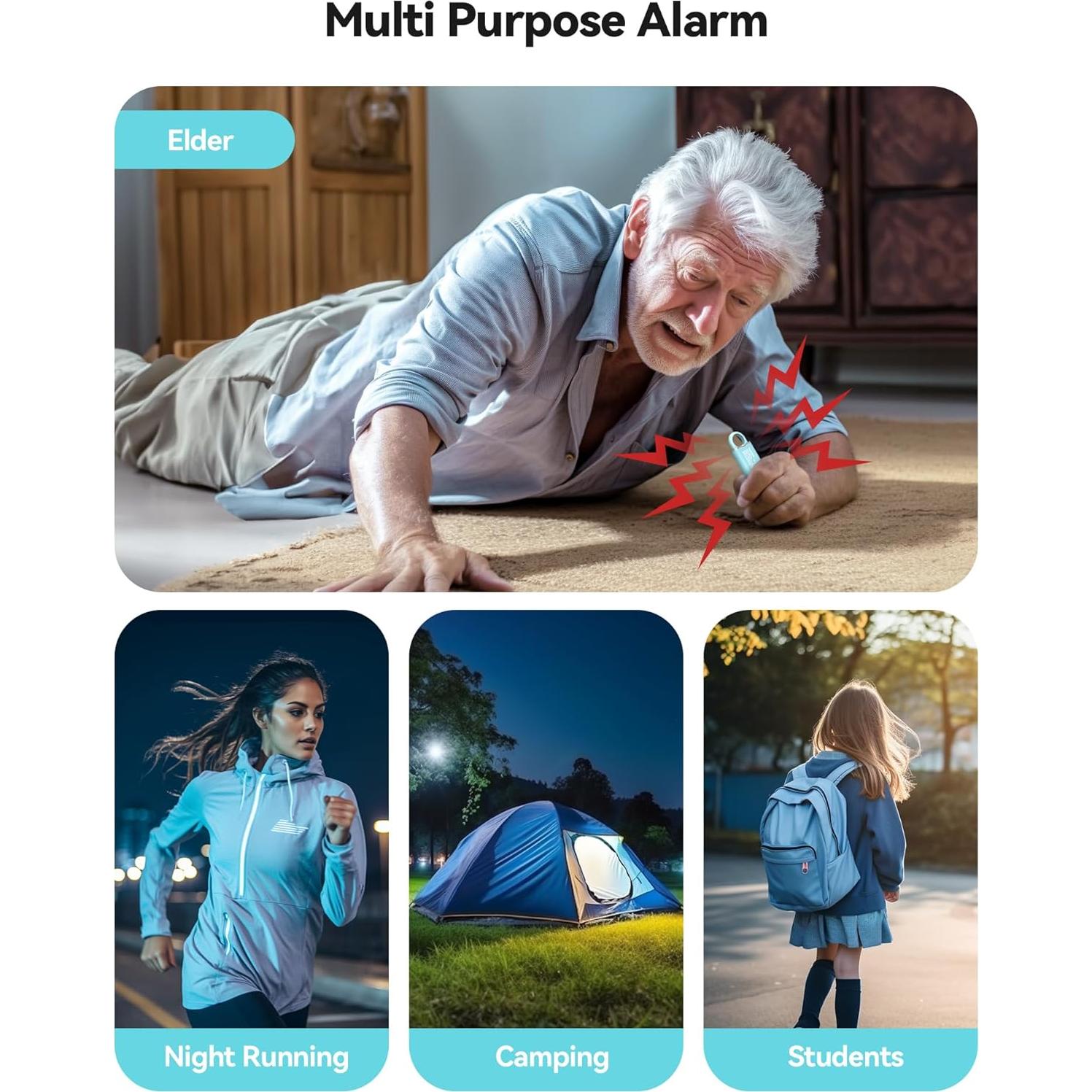 Alarma Personal TECKNET Recargable 130dB con Luz SOS - 2 Pzs