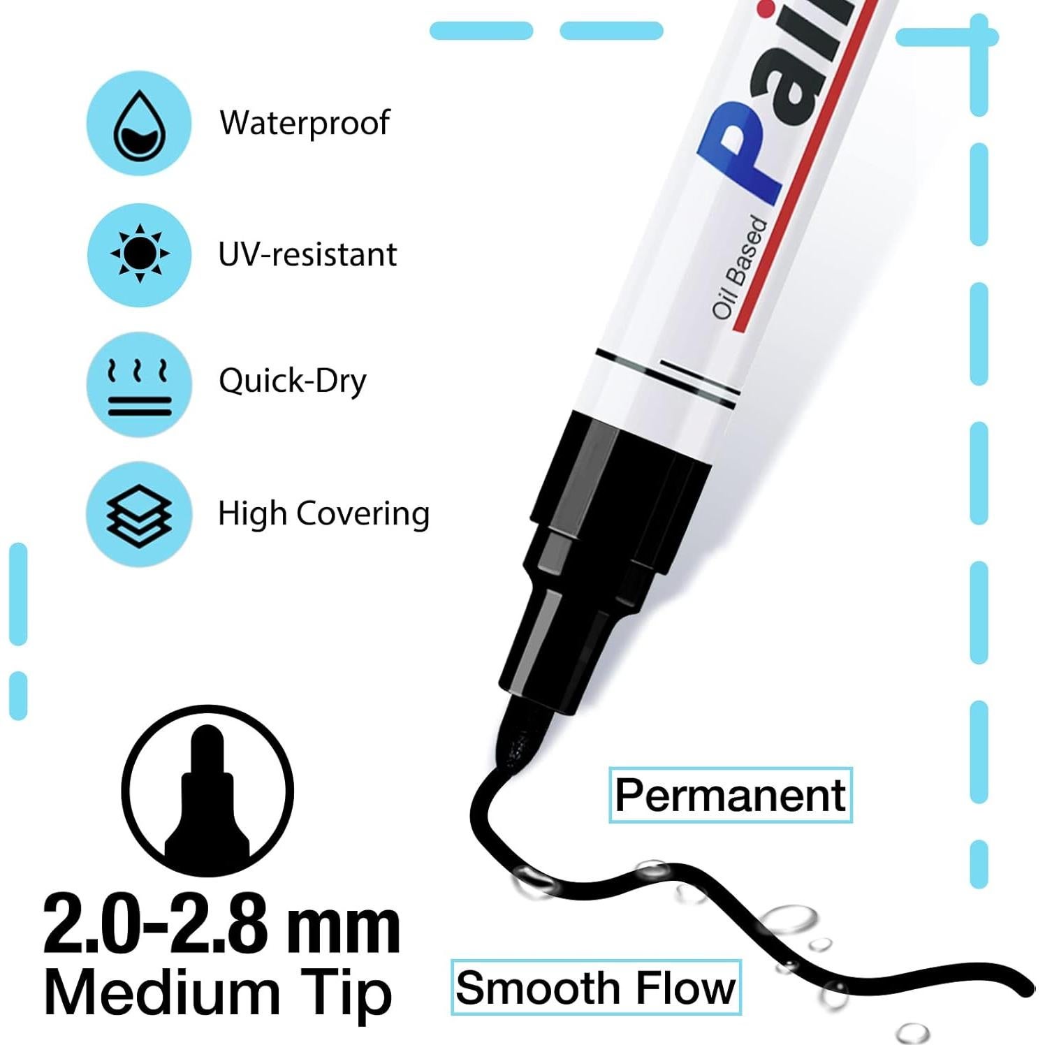 Marcadores de Pintura Negra DAPAWIN - 8 Plumas, Punta Media, Secado Rápido