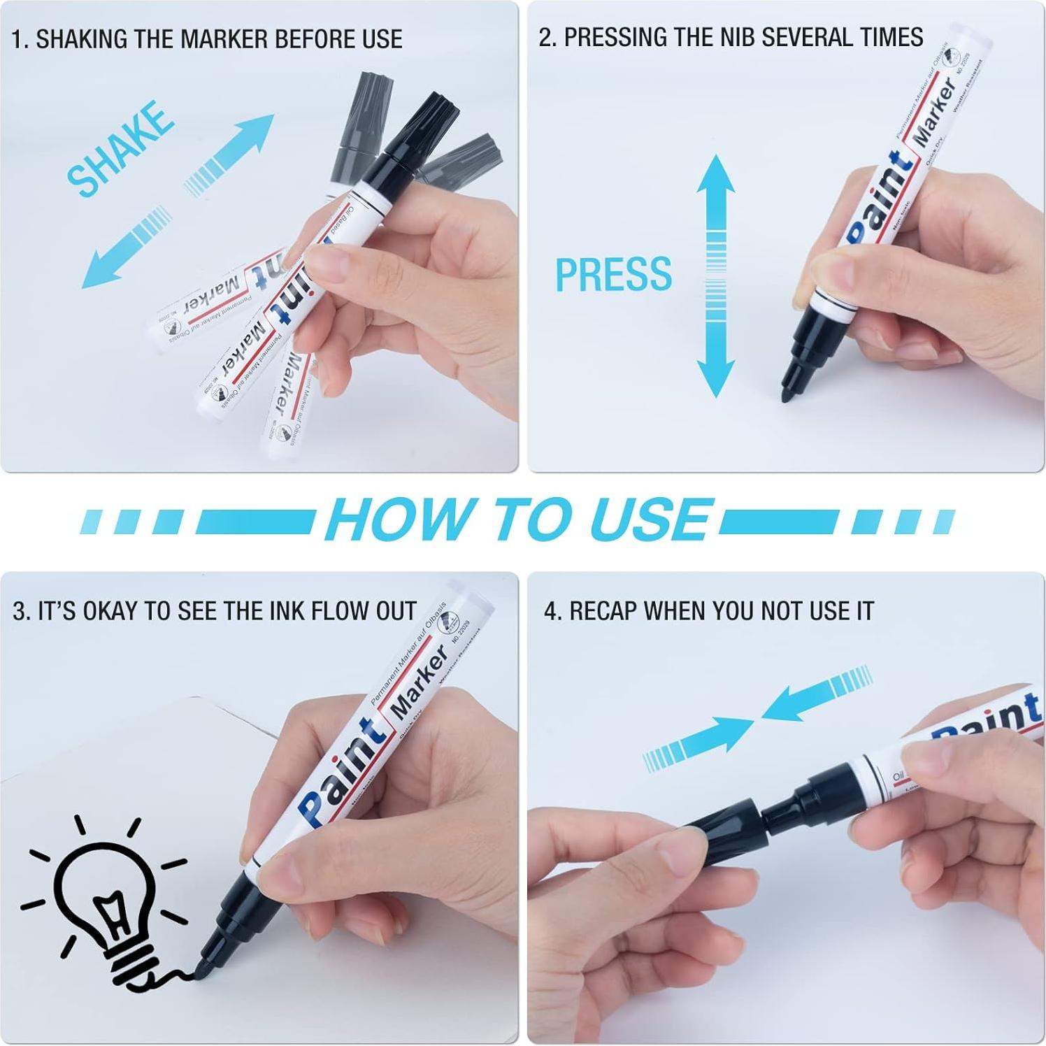 Marcadores de Pintura Negra DAPAWIN - 8 Plumas, Punta Media, Secado Rápido