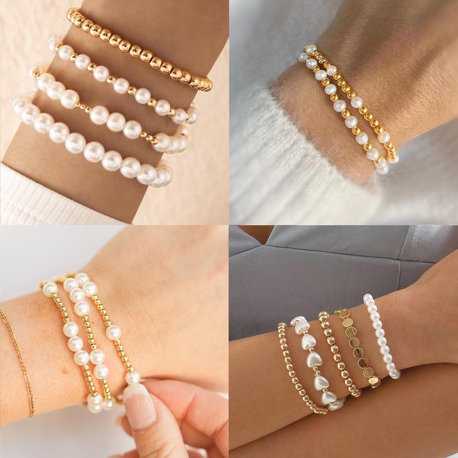 Kit de Fabricación de Pulseras Hpebl 2136pcs Perlas Doradas y Marfil