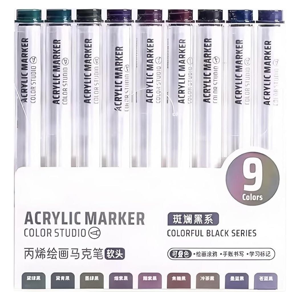 Marcadores Acrílicos Sharxart, 9 Colores con Punta de Pincel