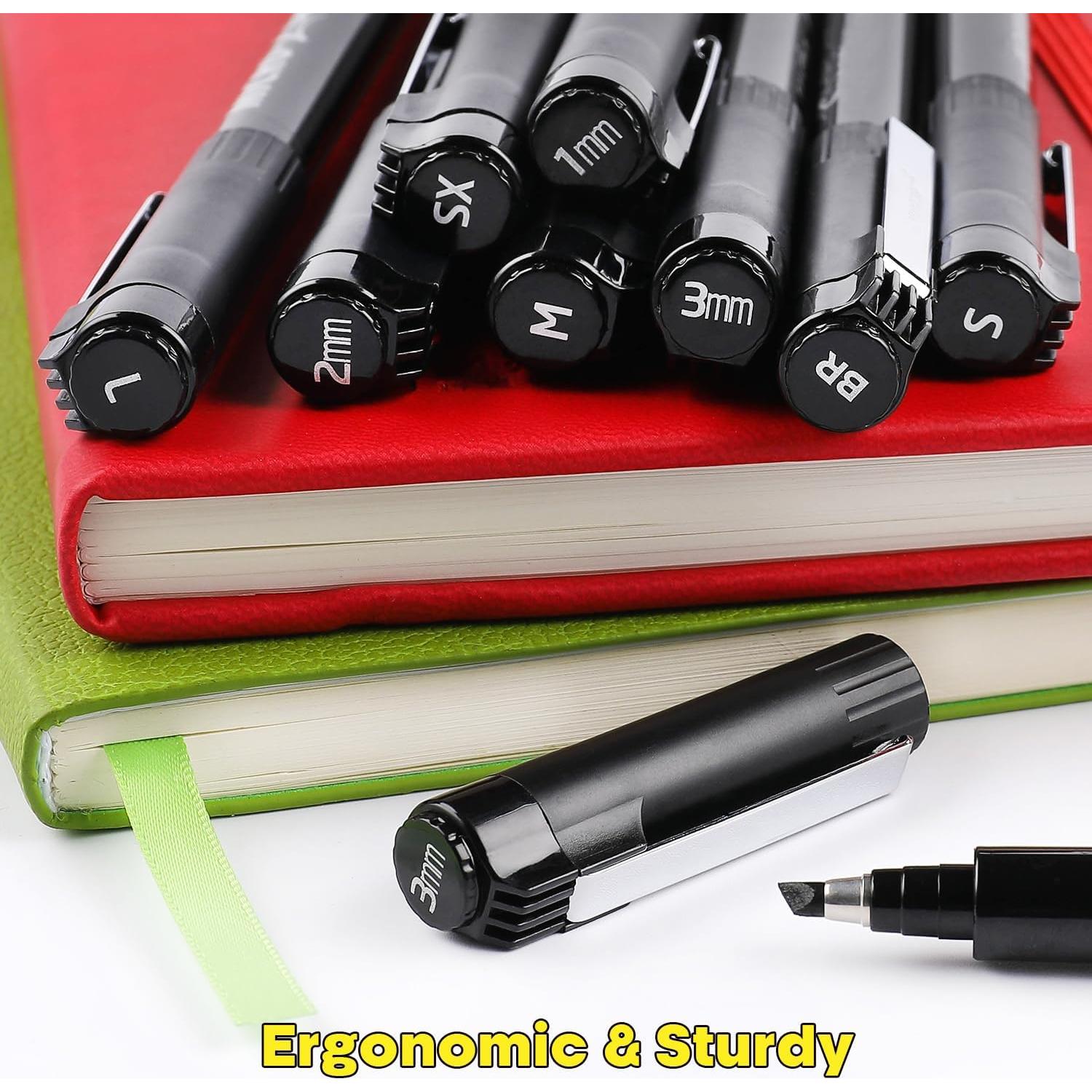 Juego de Plumas de Caligrafía Dyvicl - 8 Tamaños, Tinta Negra