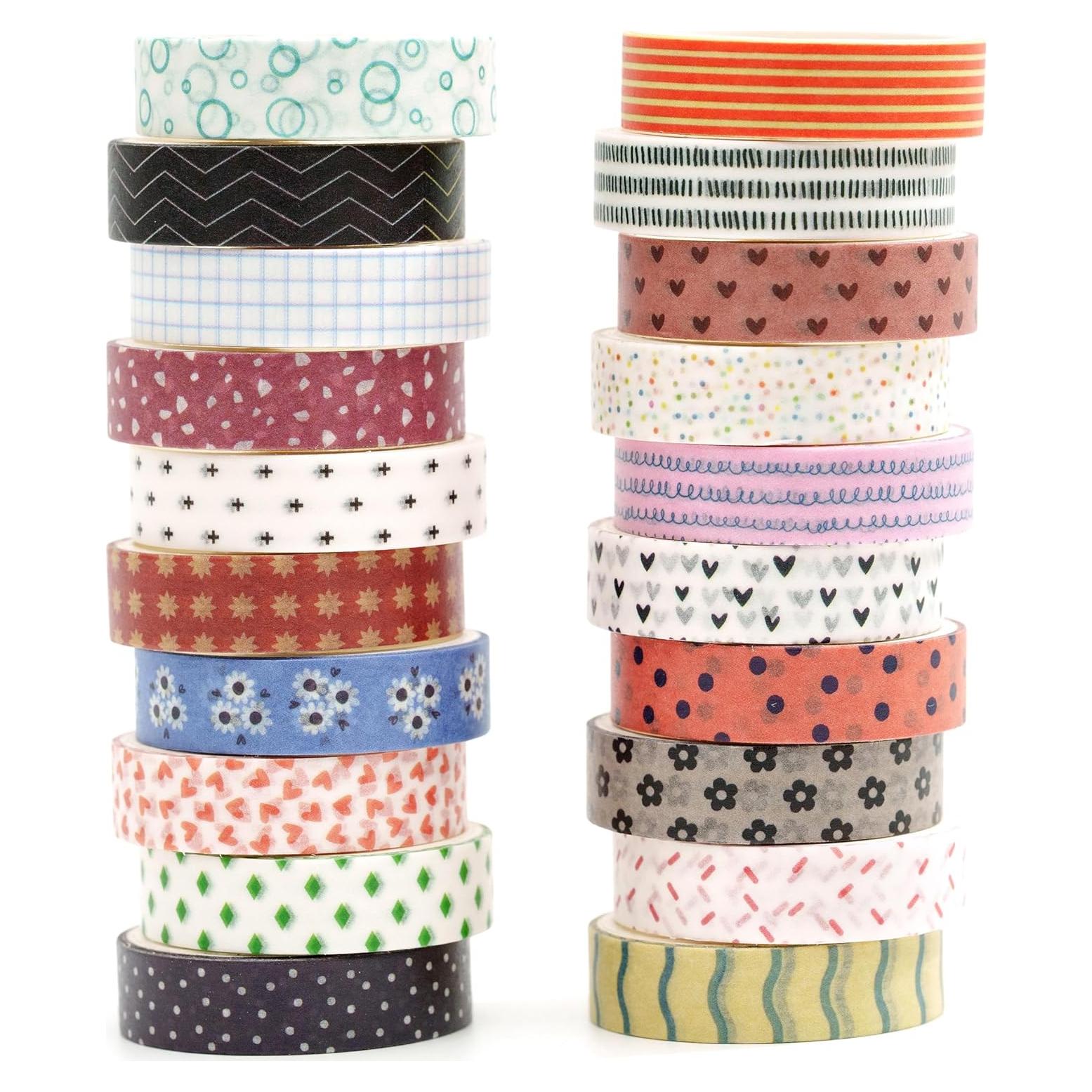 Cinta Washi YUBBAEX 20 Rollos 10mm x 2m Patrones Vibrantes