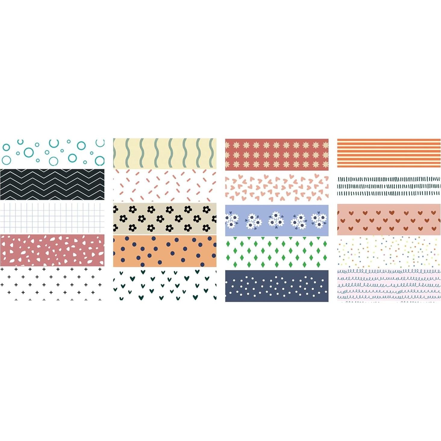 Cinta Washi YUBBAEX 20 Rollos 10mm x 2m Patrones Vibrantes