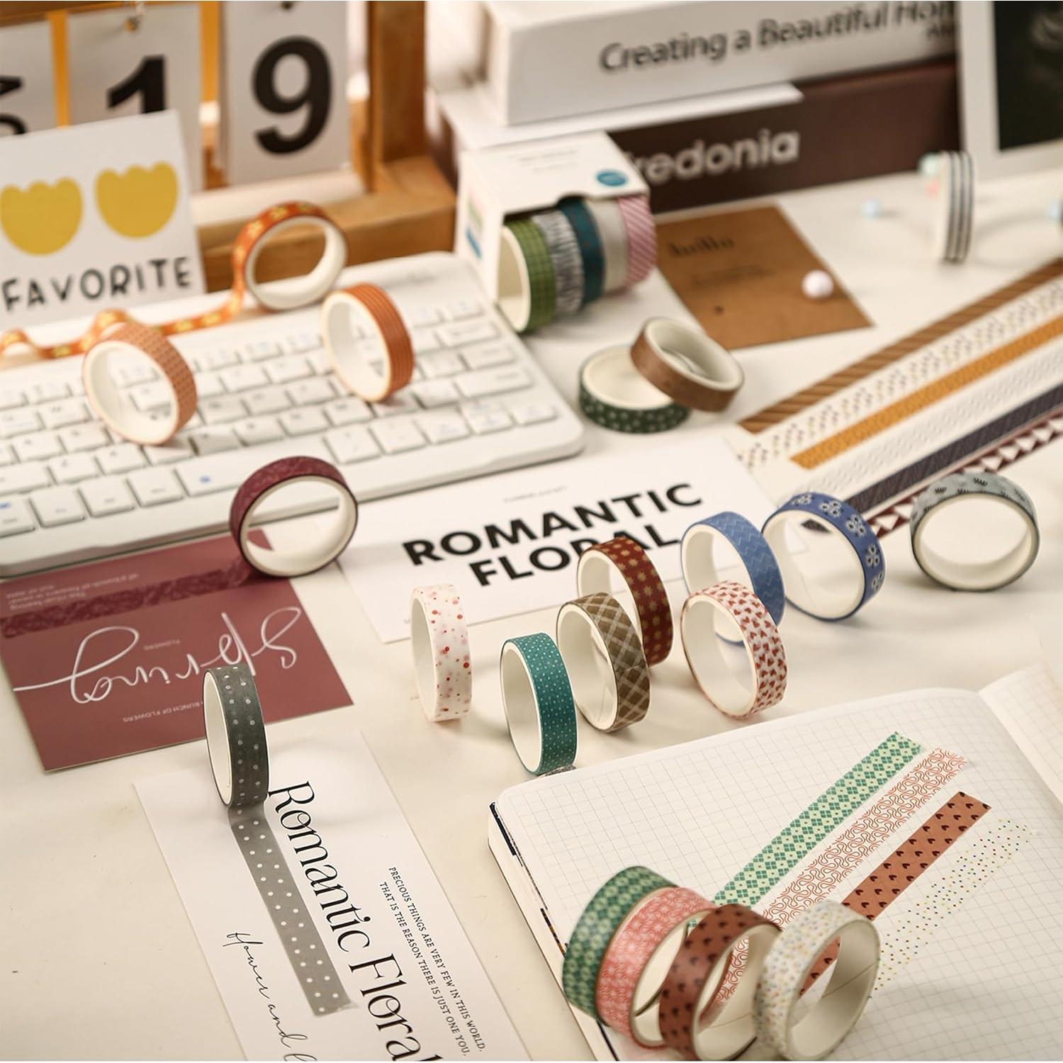 Cinta Washi YUBBAEX 20 Rollos 10mm x 2m Patrones Vibrantes