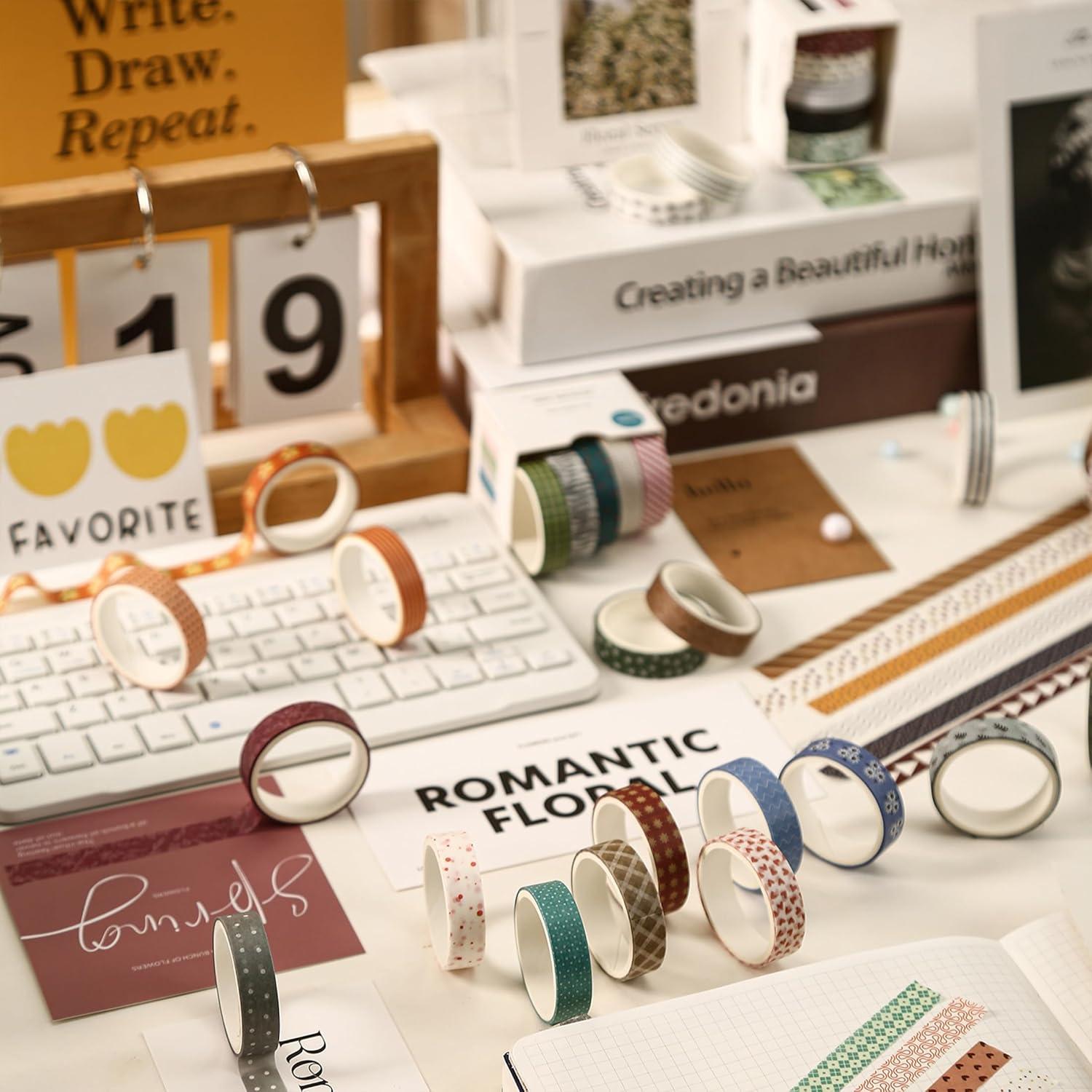 Cinta Washi YUBBAEX 20 Rollos 10mm x 2m Patrones Vibrantes