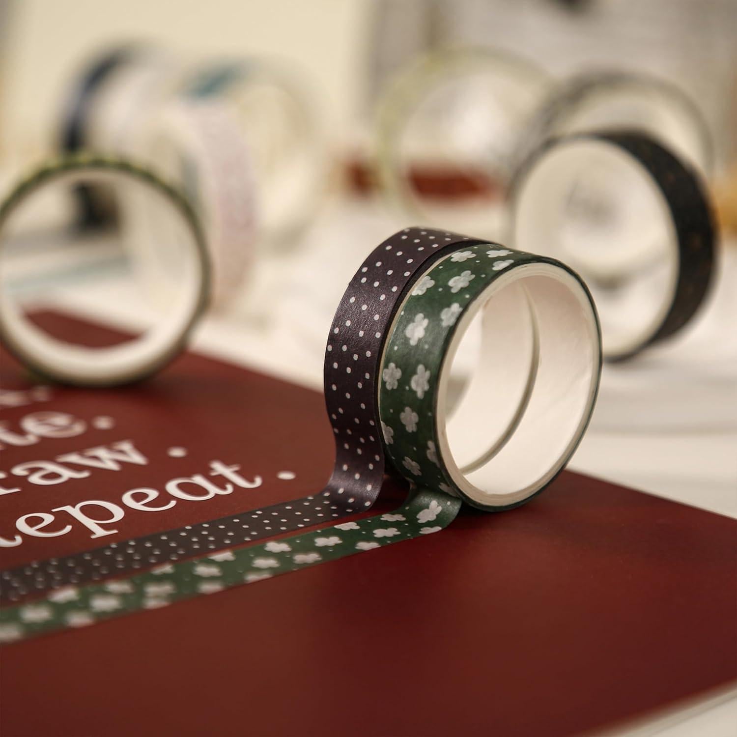 Cinta Washi YUBBAEX 20 Rollos 10mm x 2m Patrones Vibrantes