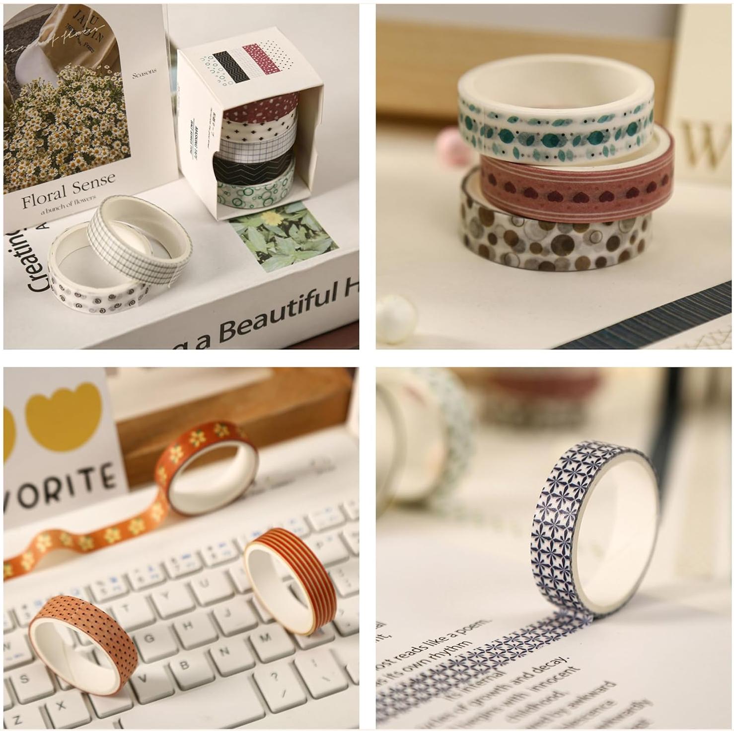 Cinta Washi YUBBAEX 20 Rollos 10mm x 2m Patrones Vibrantes