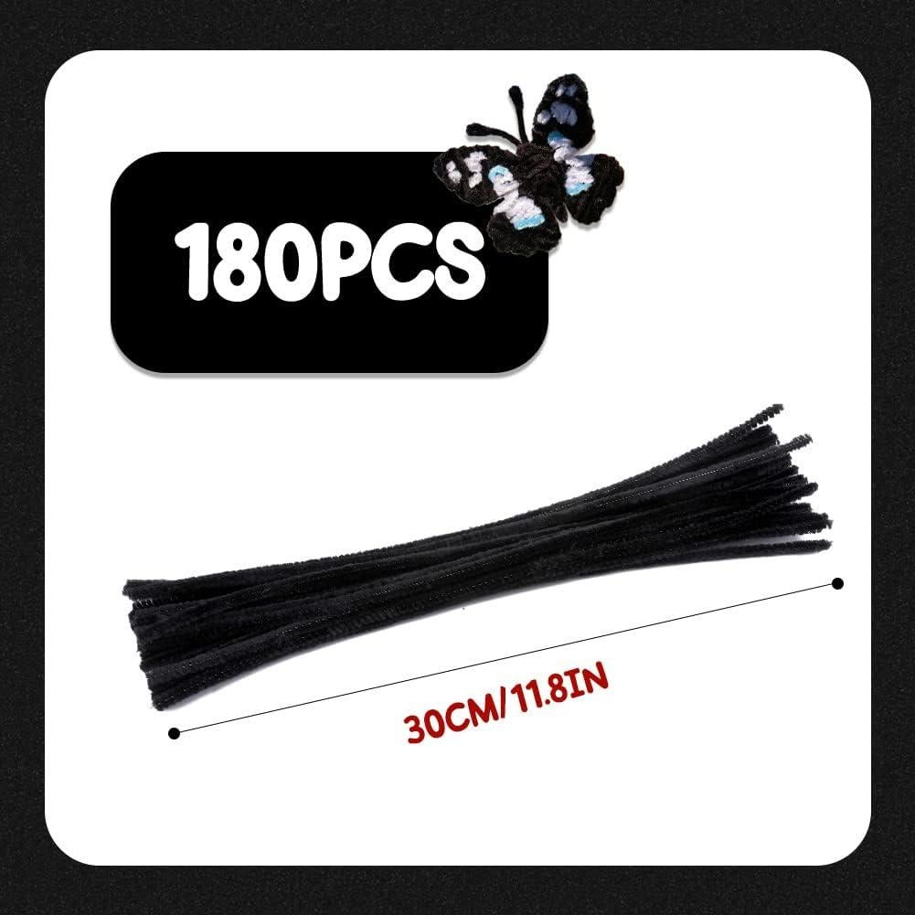 180 Limpiadores de Tubos Chenille Negros SHWAKK 30 cm Manualidades