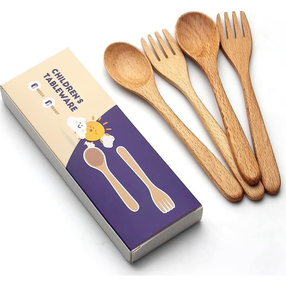 Set de Cubiertos de Madera para Niños YFWOOD - 4 Piezas