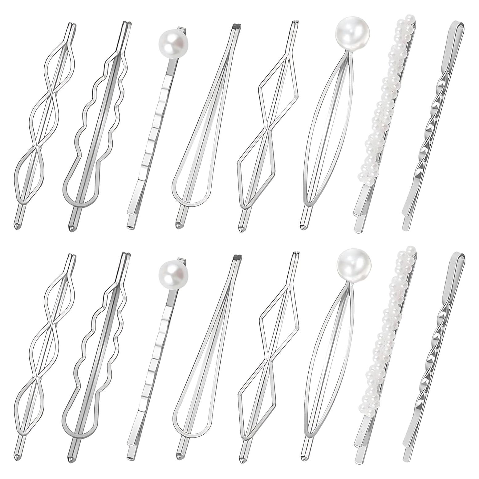 Conjunto de 16 Pinzas de Pelo Geométricas BOYIVI Plata