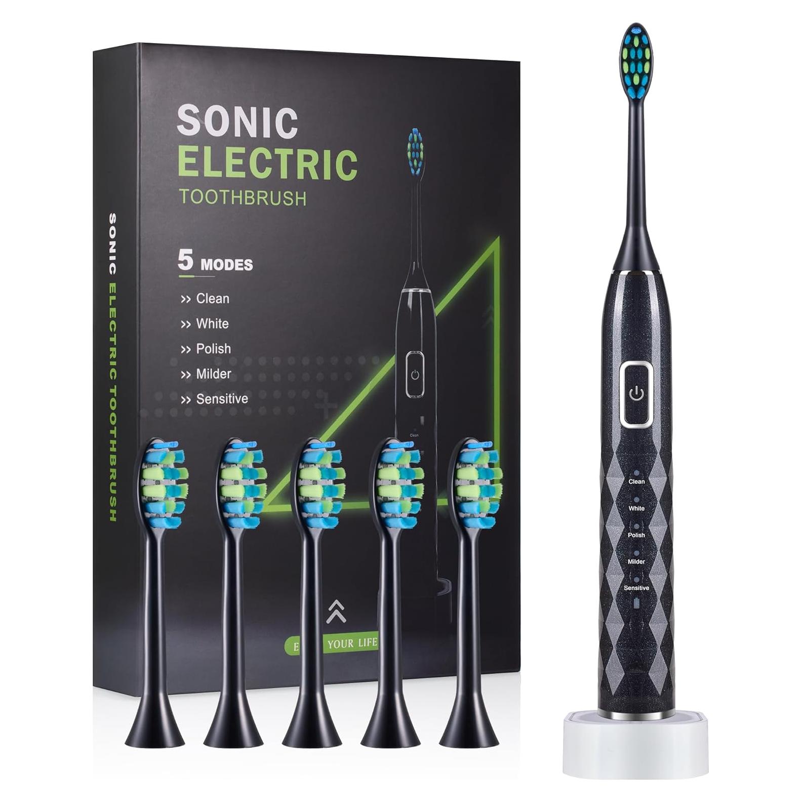 Cepillo de Dientes Eléctrico ZUAMEGU Sonic 5 Modos IPX7 6 Cabezas