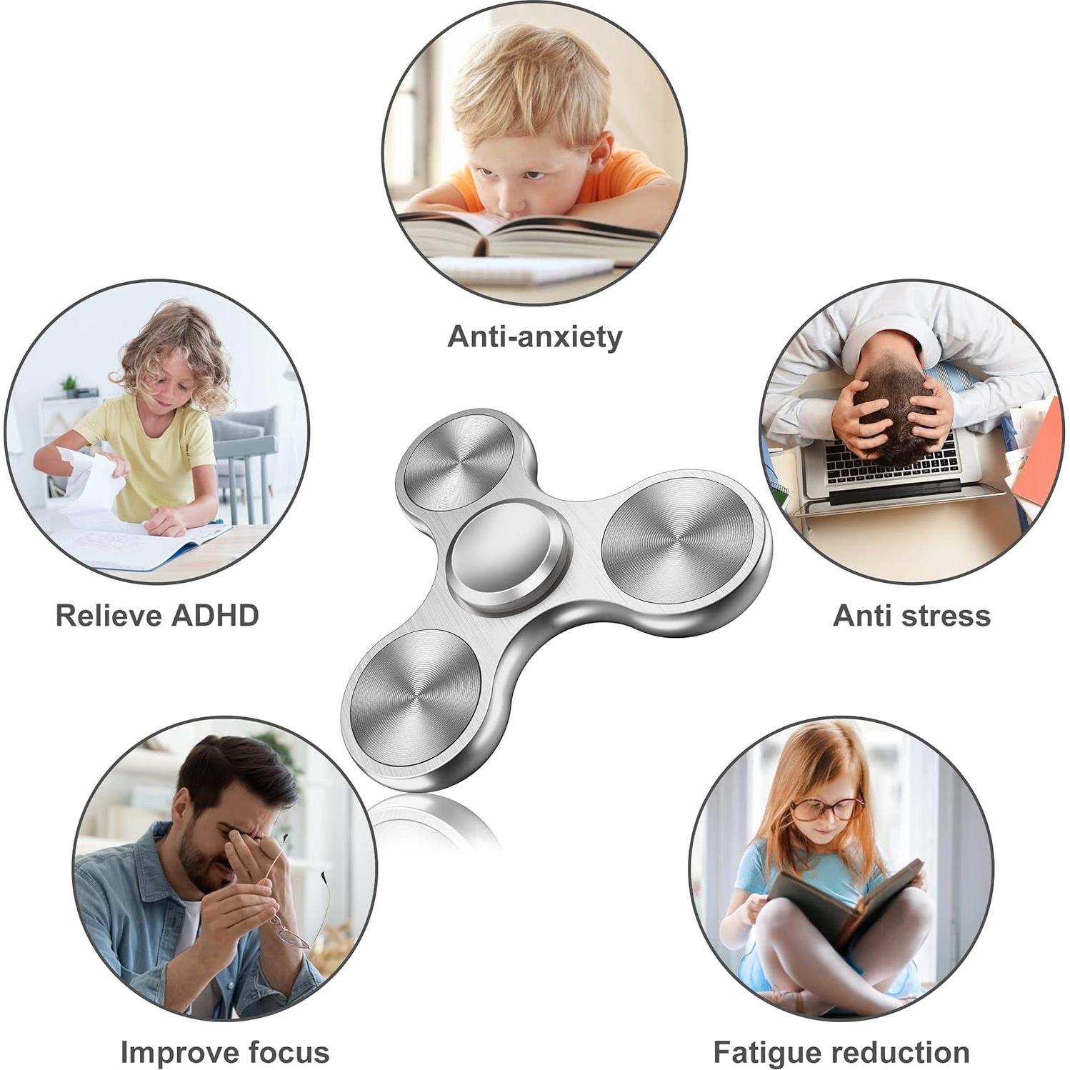 ATESSON Fidget Spinner Metálico Plata 7.29x6.99cm Alta Velocidad