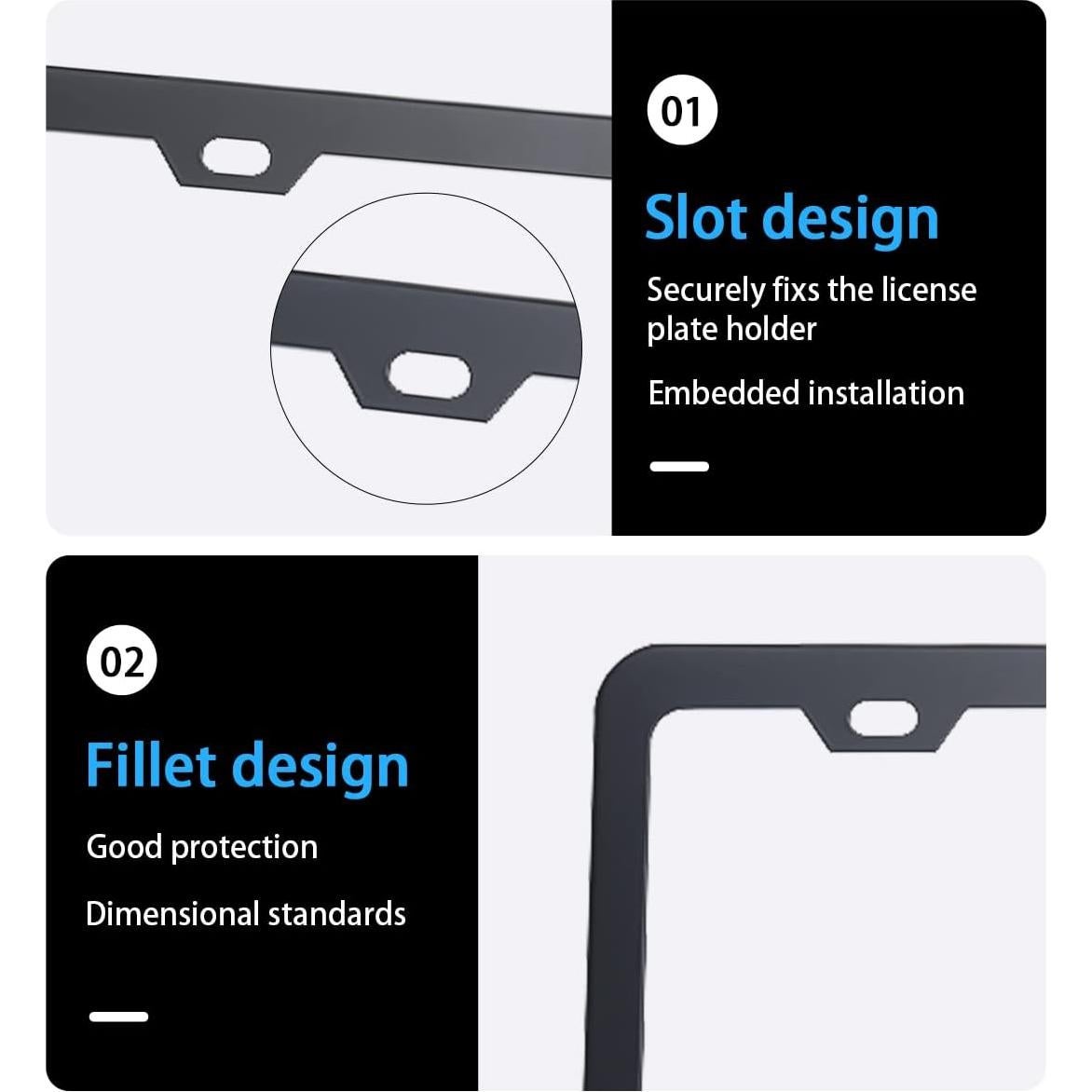 Marco de Placa de Licencia Ziciner 2 Pcs Acero Inoxidable Negro