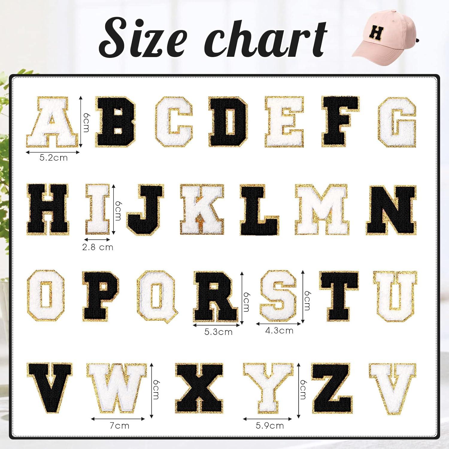104 Parches Bordados Letras A-Z Geosar 6 cm Negro Blanco